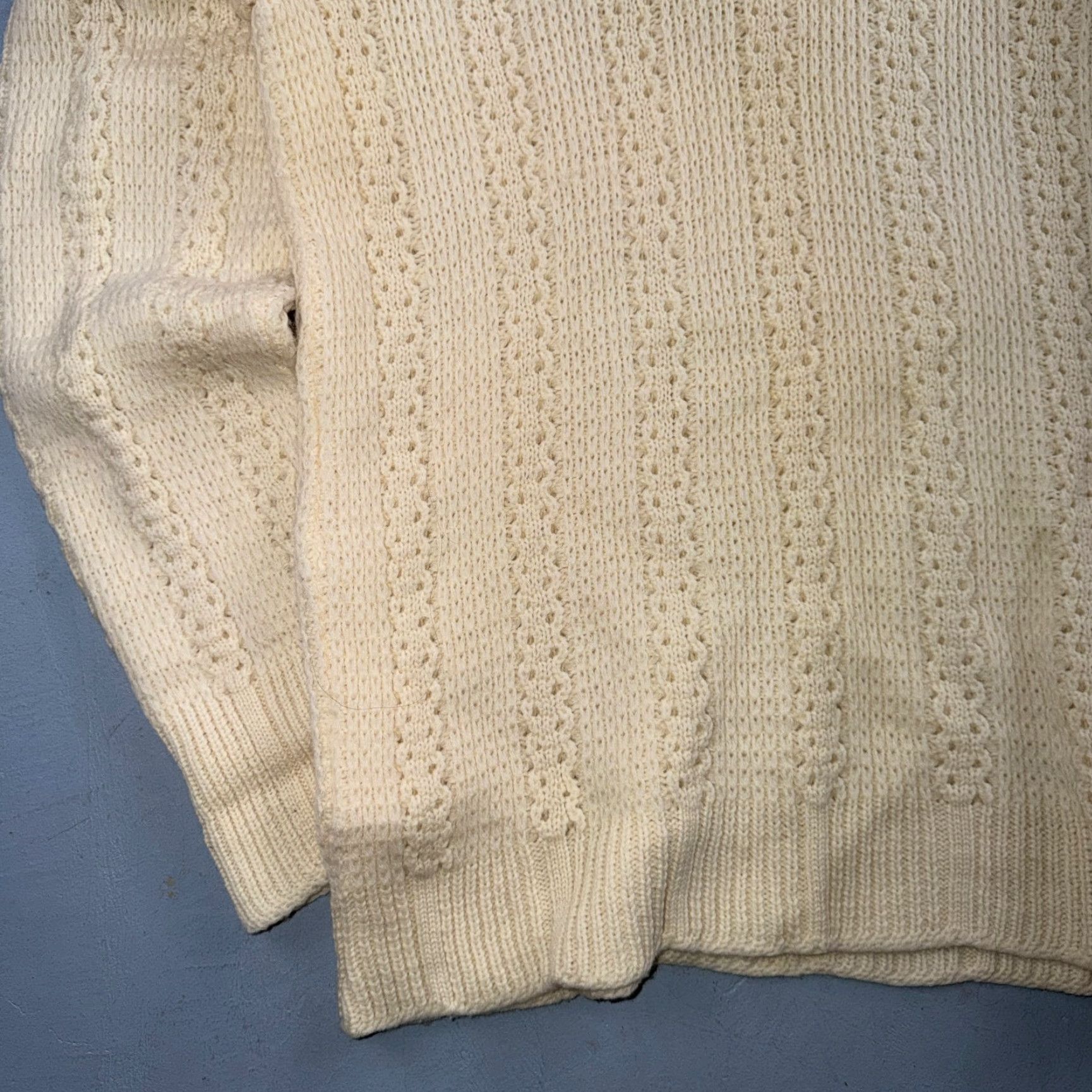 JCPenney Penneys Sweater Mens L Cream Wool Knit Shawl Collar Fisherman Heritage Rockabilly 1950s Size US L / EU 52-54 / 3 - 3 Thumbnail