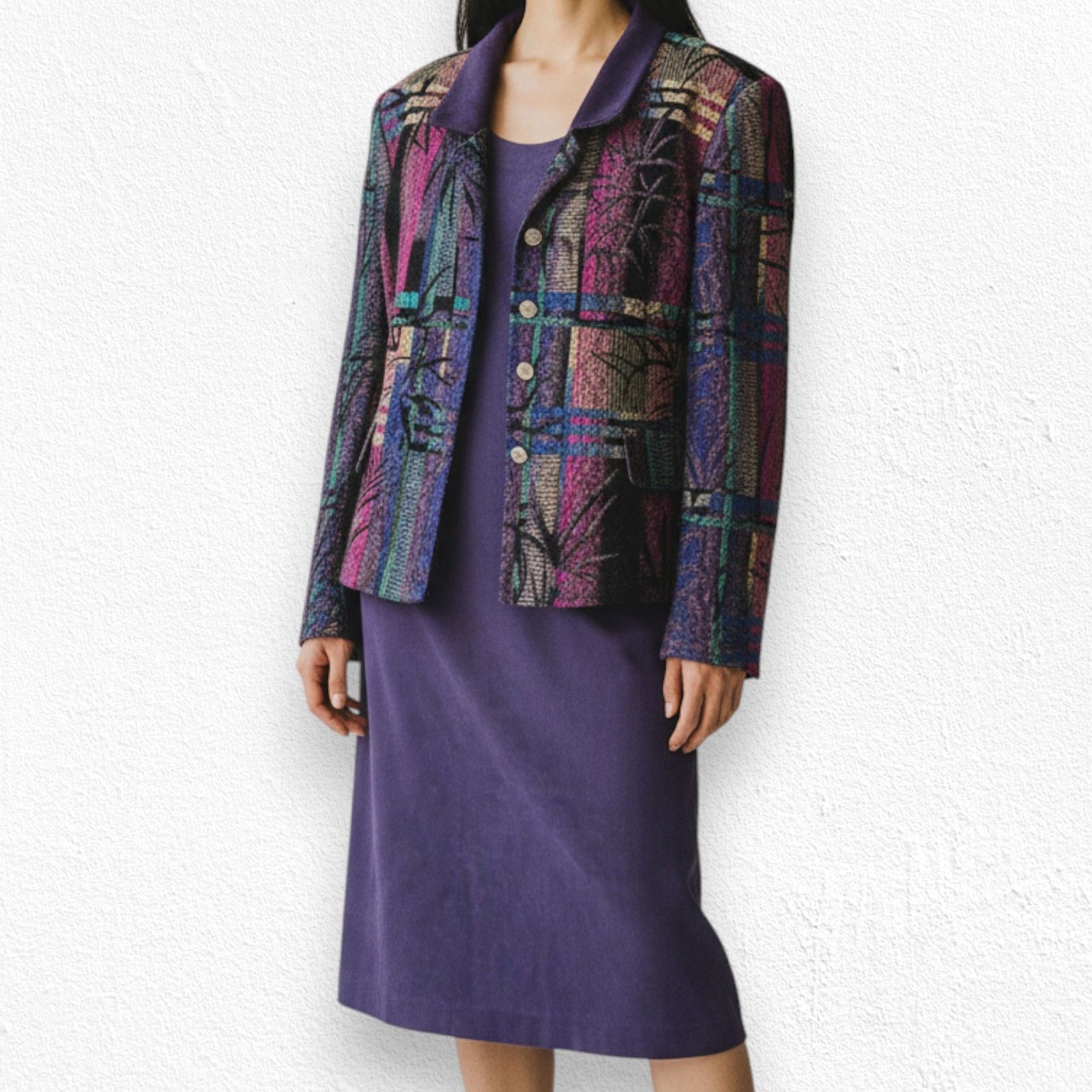 Vintage Vintage Purple Jacquard Dress Set Jacket Set Size 12 Size XL / US 12-14 / IT 48-50 - 4 Thumbnail