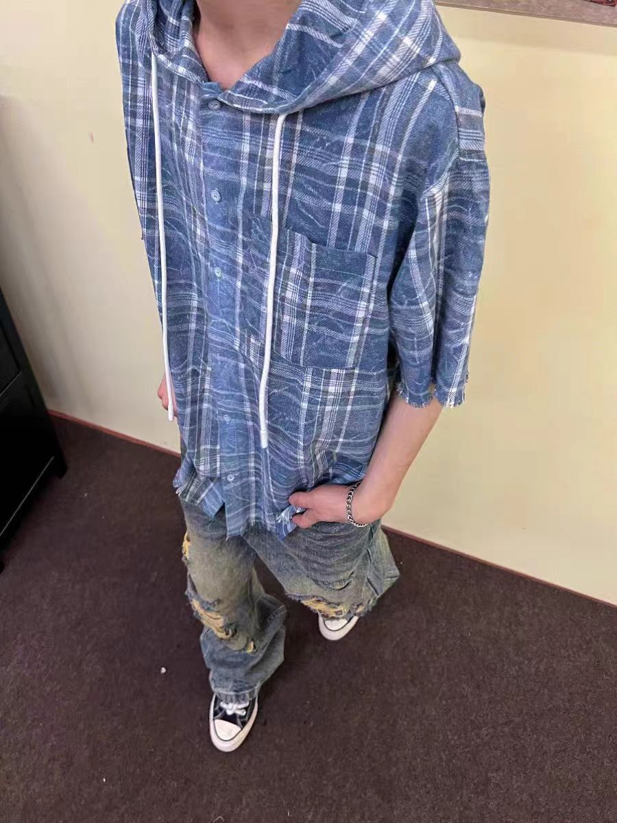 Japanese Brand × Vintage Street baggy vintage hooded short sleeve shirt Size US M / EU 48-50 / 2 - 4 Thumbnail