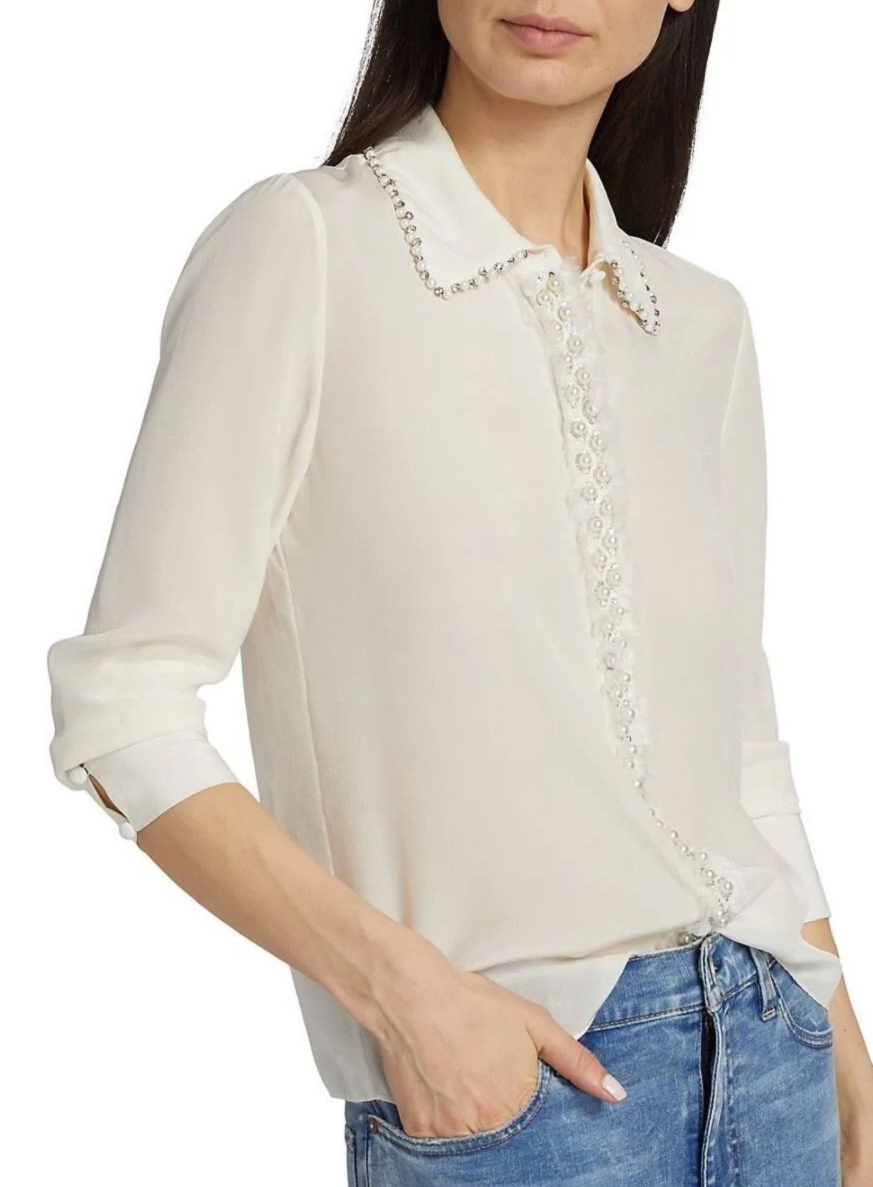 Alice + Olivia alice + olivia beaded silk blouse size M Size M / US 6-8 / IT 42-44 - 4 Thumbnail