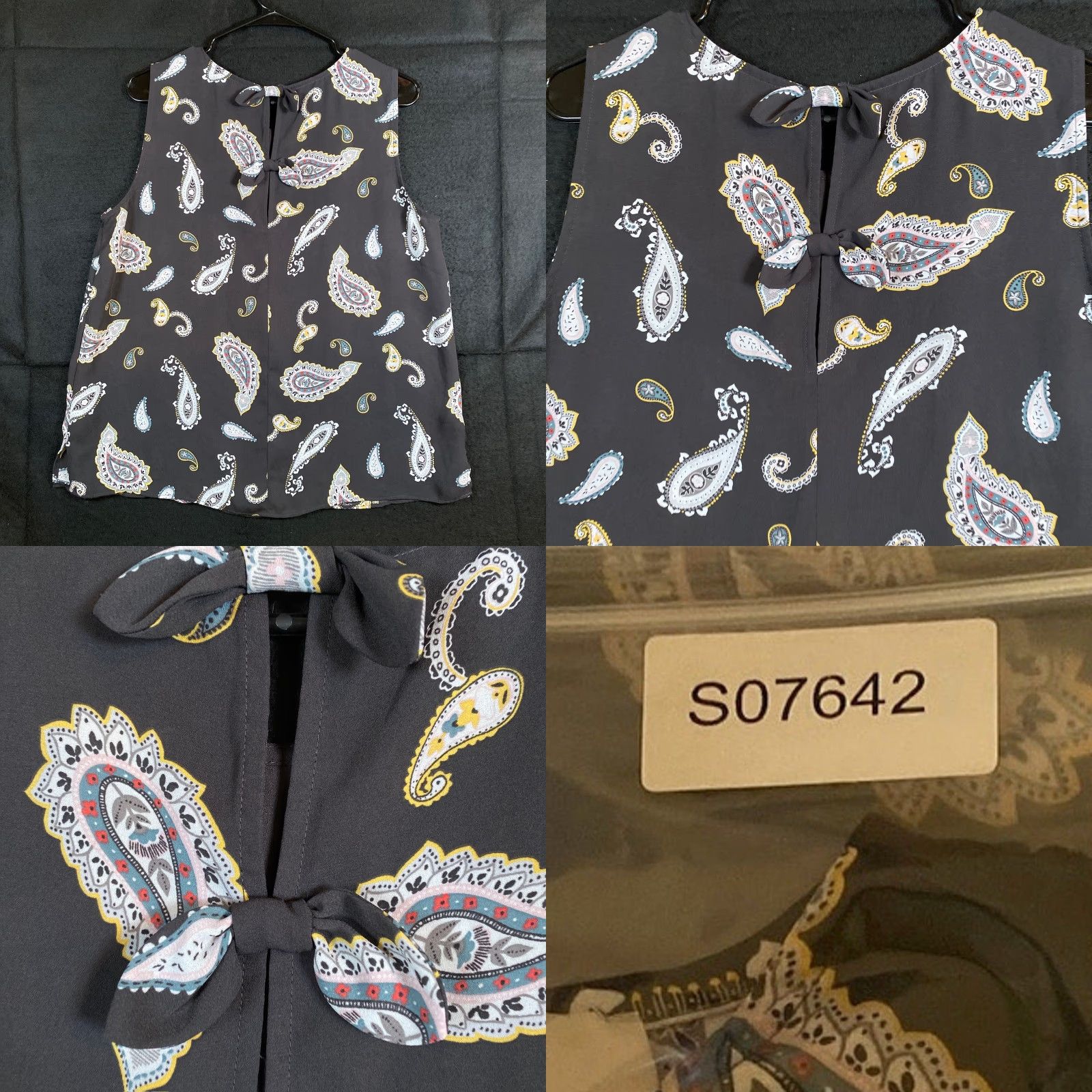 Loft VINTAGE LOFT Outlet Womens Blouse Black Multi Paisley Crew Neck Tank Bow Back Medium Size M / US 6-8 / IT 42-44 - 8 Thumbnail