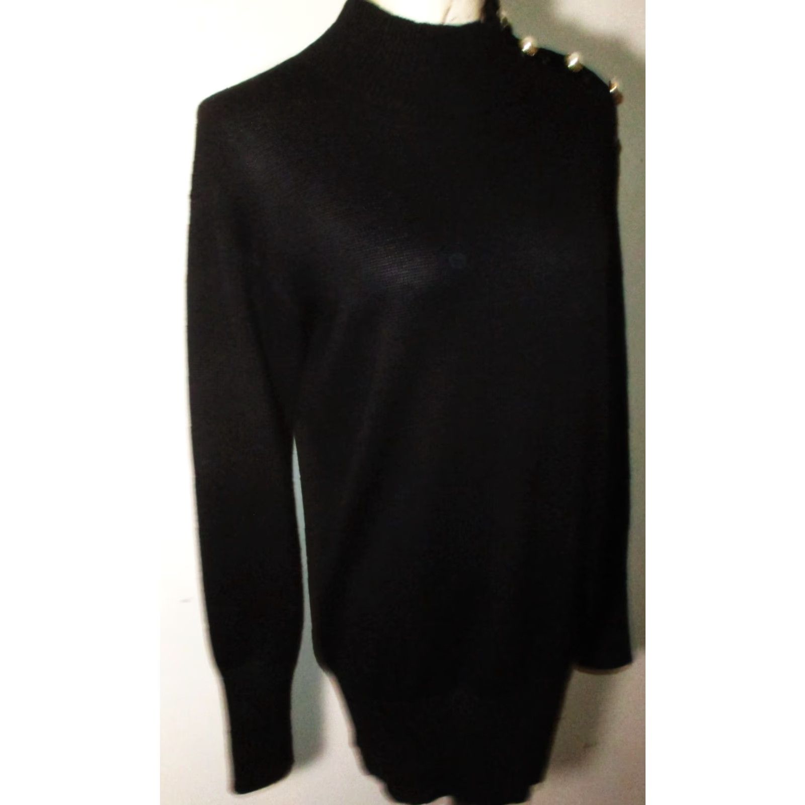 White House Black Market WHITE House BLACK Market Black Wool Blend Mock Sweater Top Women's Size S/P Size S / US 4 / IT 40 - 3 Thumbnail