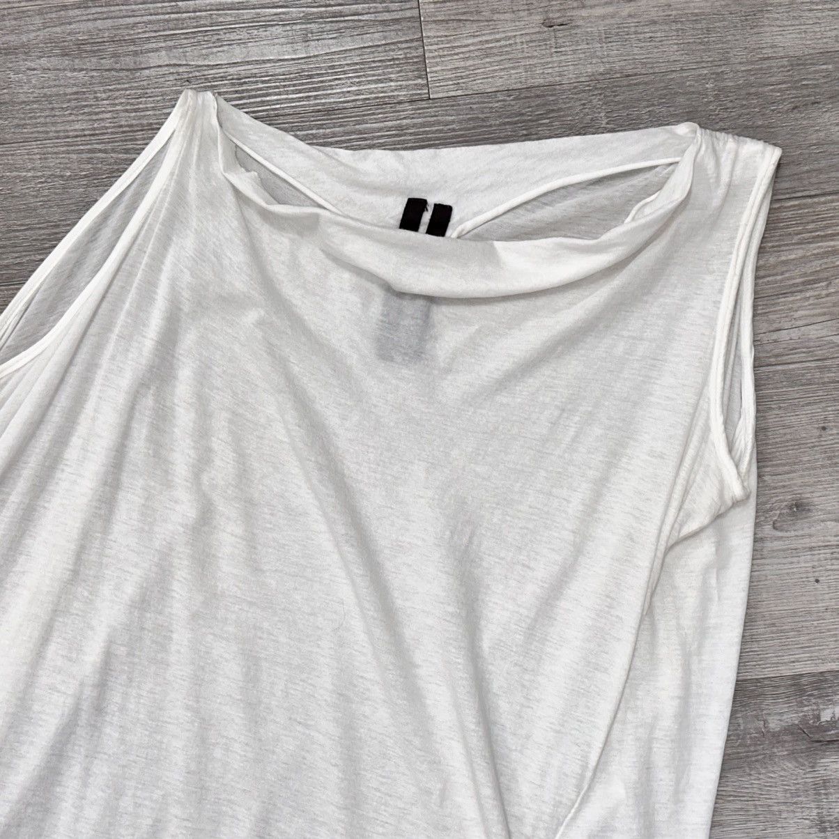 Rick Owens Drkshdw ROCK OWENS DRKSHDW WHITE ASYMMETRICAL DRAPED TANK Size US M / EU 48-50 / 2 - 2 Thumbnail