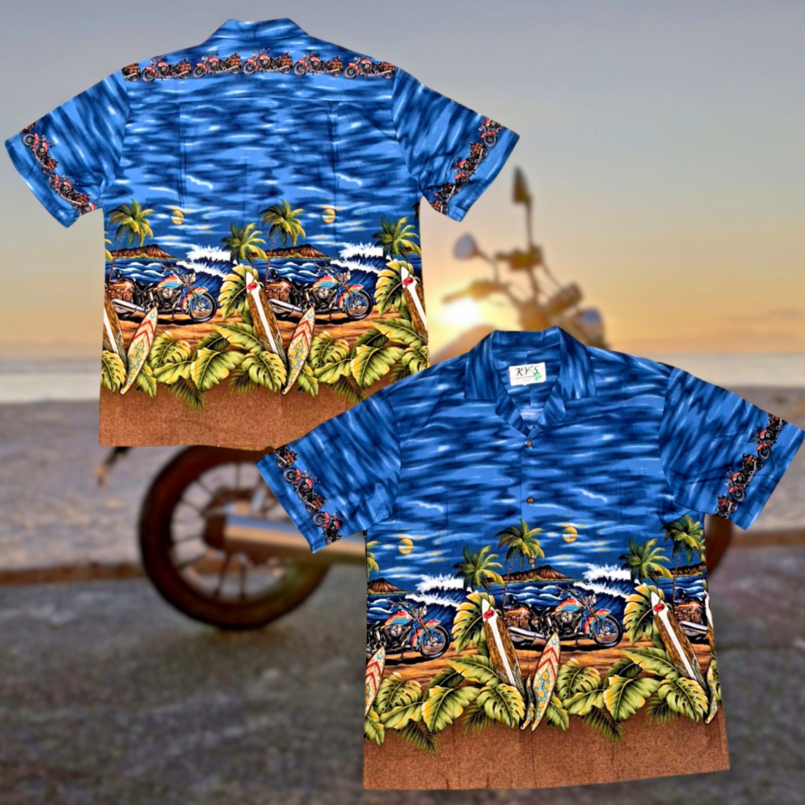 Other Kys Hawaiian Shirt Mens Large Motorcycle Palms Short Sleeve Size US L / EU 52-54 / 3 - 1 Thumbnail