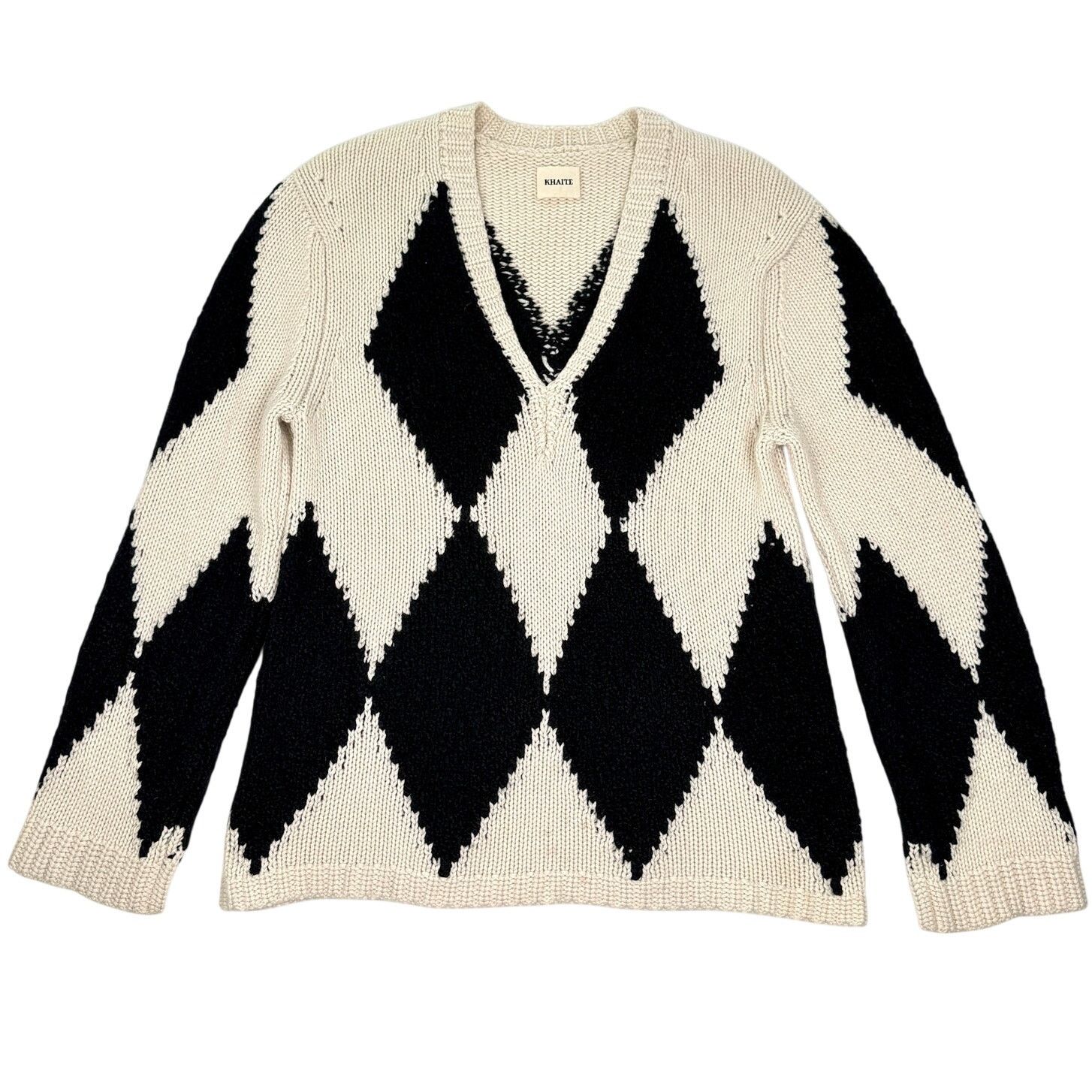 KHAITE Khaite Valerie Argyle Cashmere Sweater Deep V-Neck Oversized Size M / US 6-8 / IT 42-44 - 2 Thumbnail