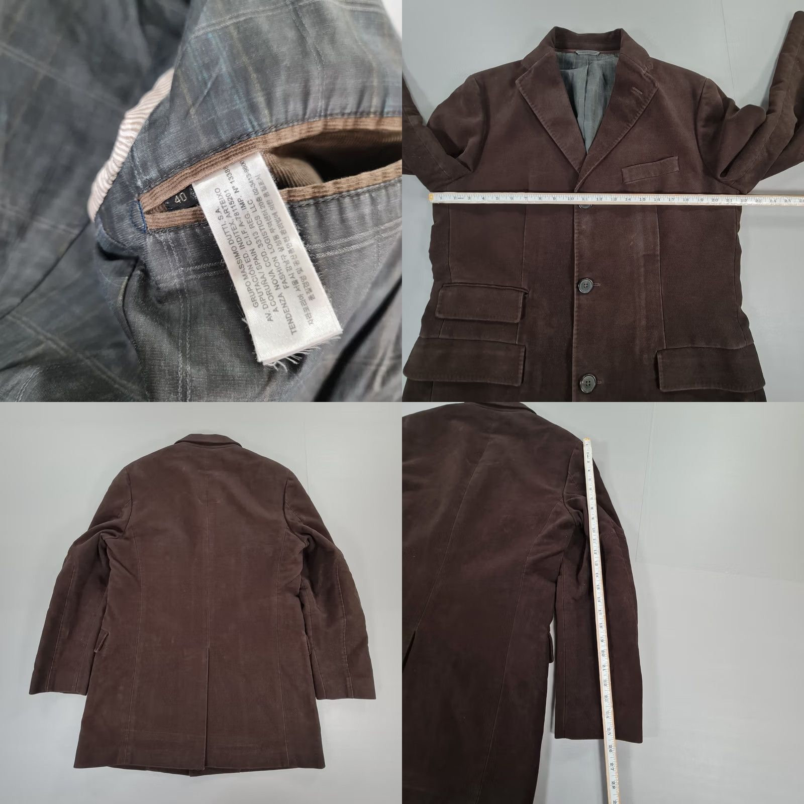 Massimo Dutti Massimo Dutti Mens Coat Brown 40 Moleskin Cotton Blazer Coat Overcoat Winter Long Buttoned Pockets Regular Mens Size 40R - 8 Thumbnail