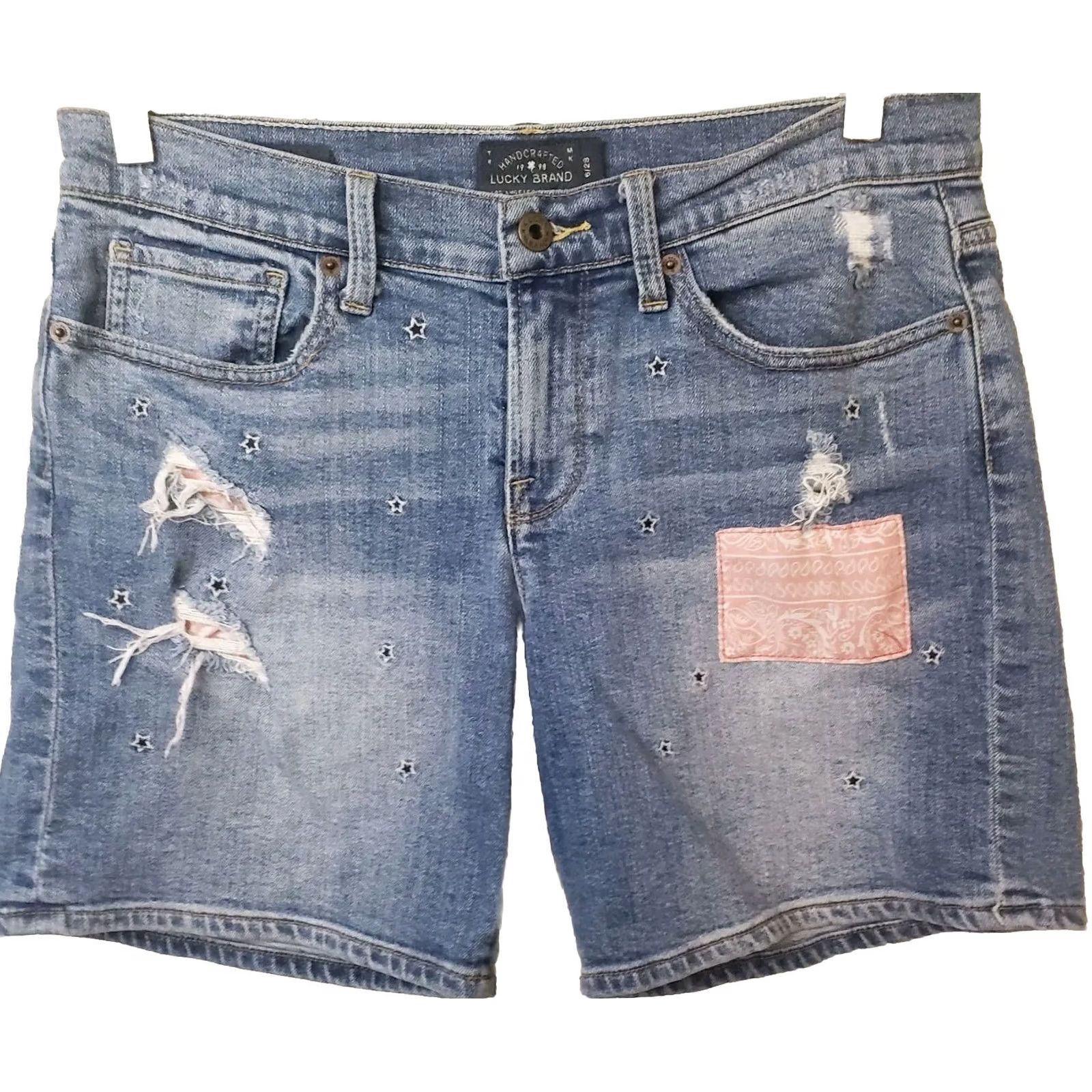 Lucky Brand Lucky Brand Womens Denim Shorts Boyfriend Distressed Size 6/28 Blue 5-Pocket Zip Front Denim Short Size 28" / US 6 / IT 42 - 2 Thumbnail