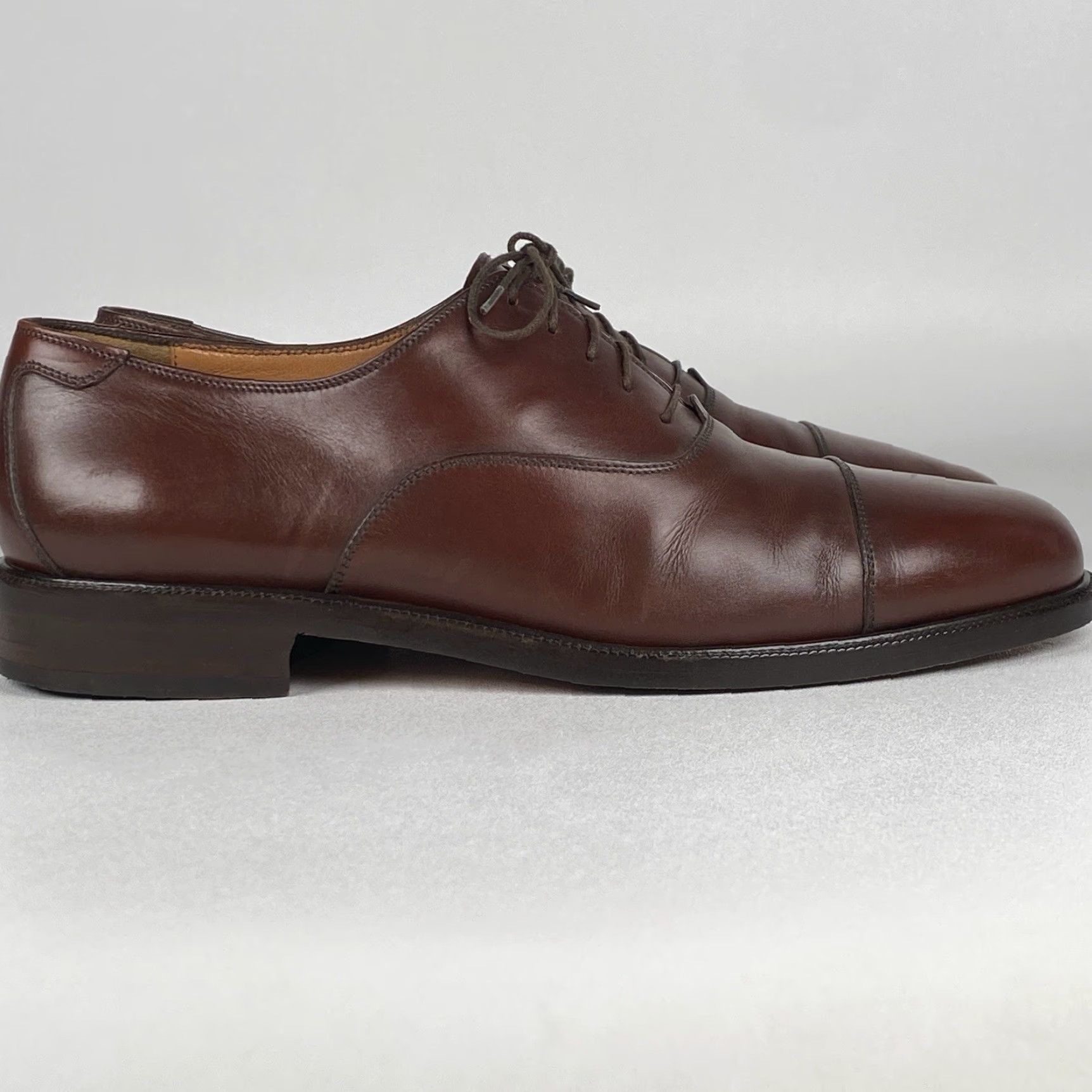 Salvatore Ferragamo Salvatore Ferragamo Lace-Up Brown Leather Cap Toe Oxfords Men's Shoe 8.5 EE Dress Cap Toe Leather Upper/Leather Lining Size ONE SIZE - 2 Thumbnail