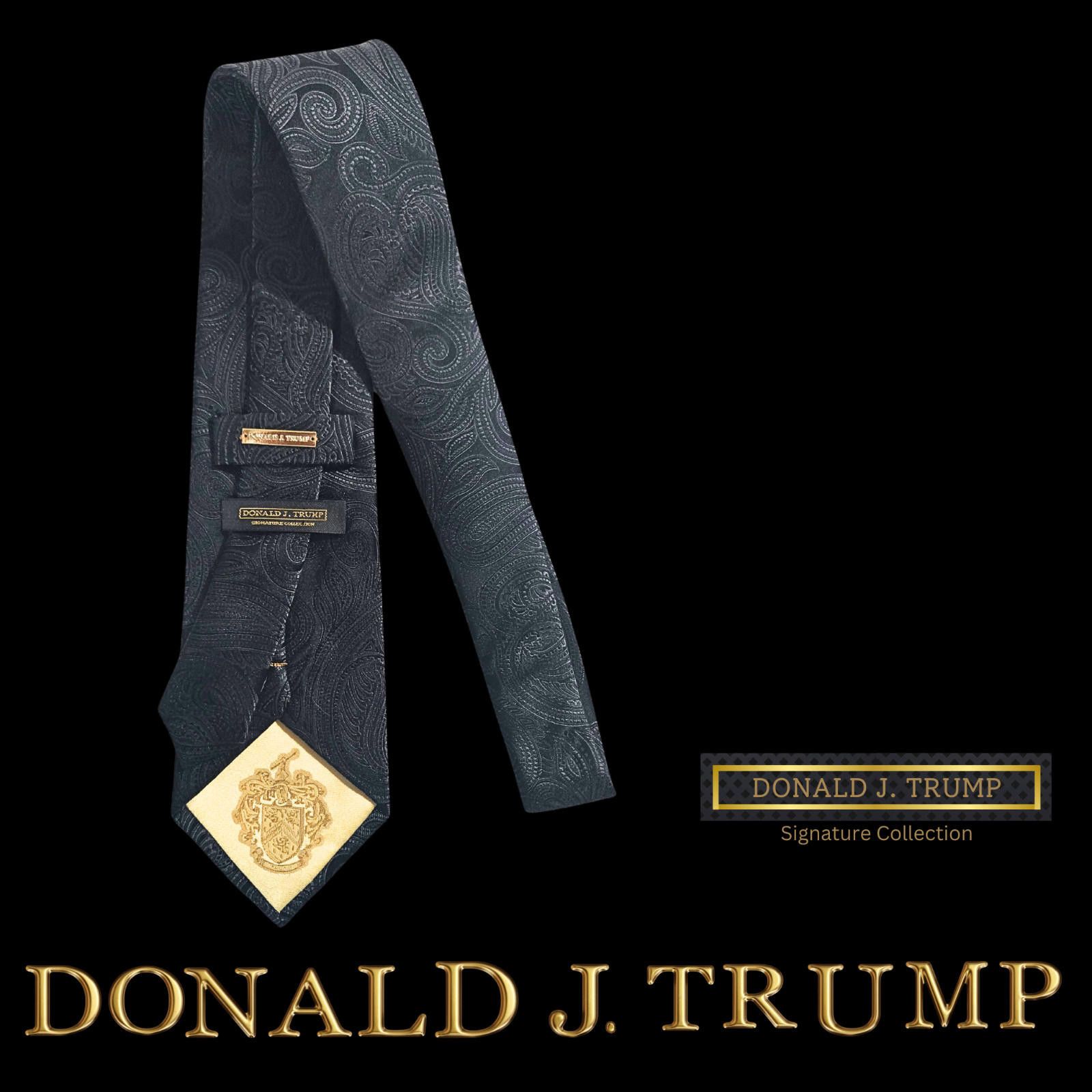 Designer Donald J. Trump Necktie Tie Black Paisley NEW w/ Tie Box Size ONE SIZE - 2 Thumbnail