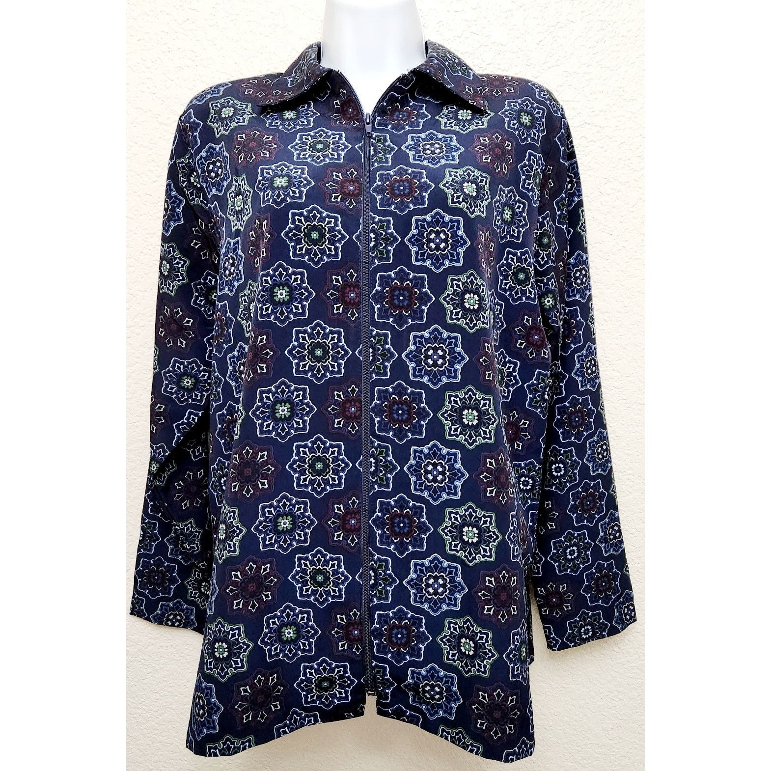 Other VTG BonWorth Blue Floral Print Full Zip Collard Blazer Small Size S / US 4 / IT 40 - 1 Thumbnail