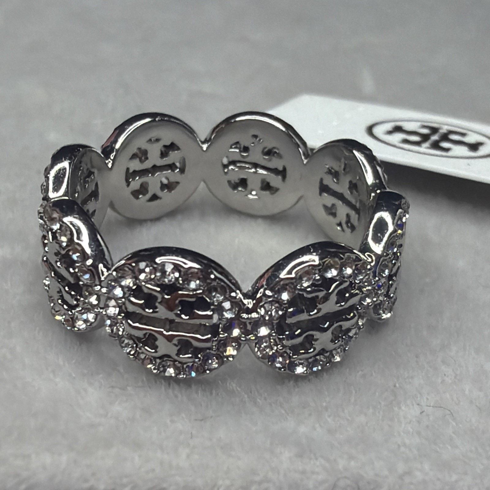 Tory Burch Tory Burch Silver Miller Pavé Ring T Logo Swarovski Size 7 Size ONE SIZE - 12 Thumbnail