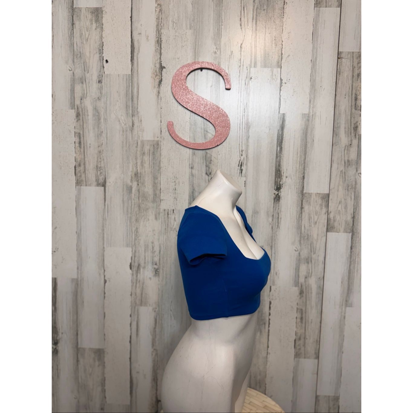 Zara ZARA Blue Square Neck Crop Top Women’s Small – Short Sleeve Stretchy Basic Size S / US 4 / IT 40 - 2 Thumbnail