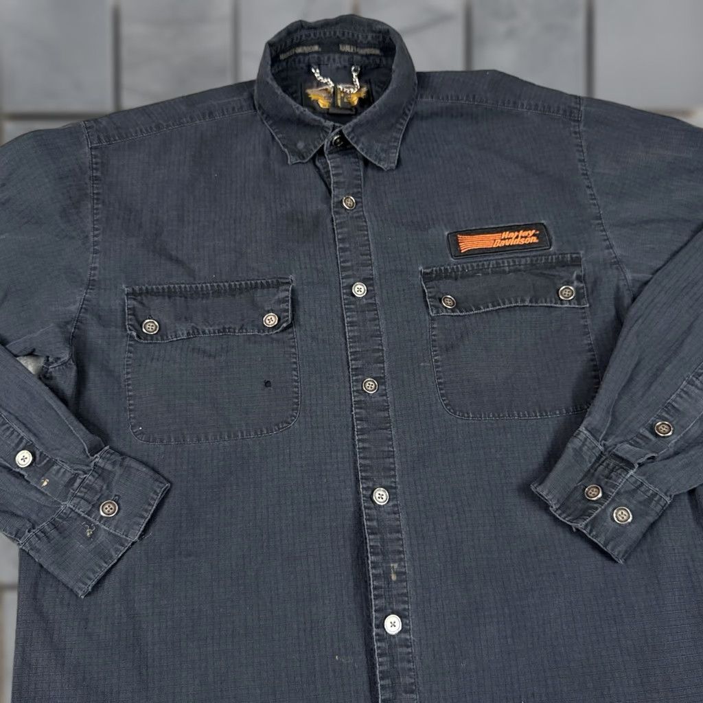 Harley Davidson Harley-Davidson Shirt Men's M Black Distressed Button-Up Grunge Casual M Size US M / EU 48-50 / 2 - 1 Thumbnail
