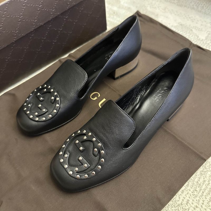 Gucci Gucci Black Loafers with Studded Logo - Size US 5.5 / EU 38 - 1 Thumbnail