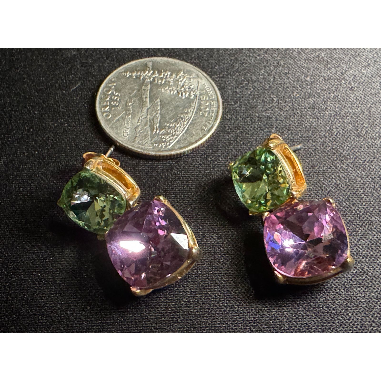 Kenneth Jay Lane 60's Kenneth Lane Pale Green Pale Purple Crystal Earrings Size ONE SIZE - 3 Thumbnail