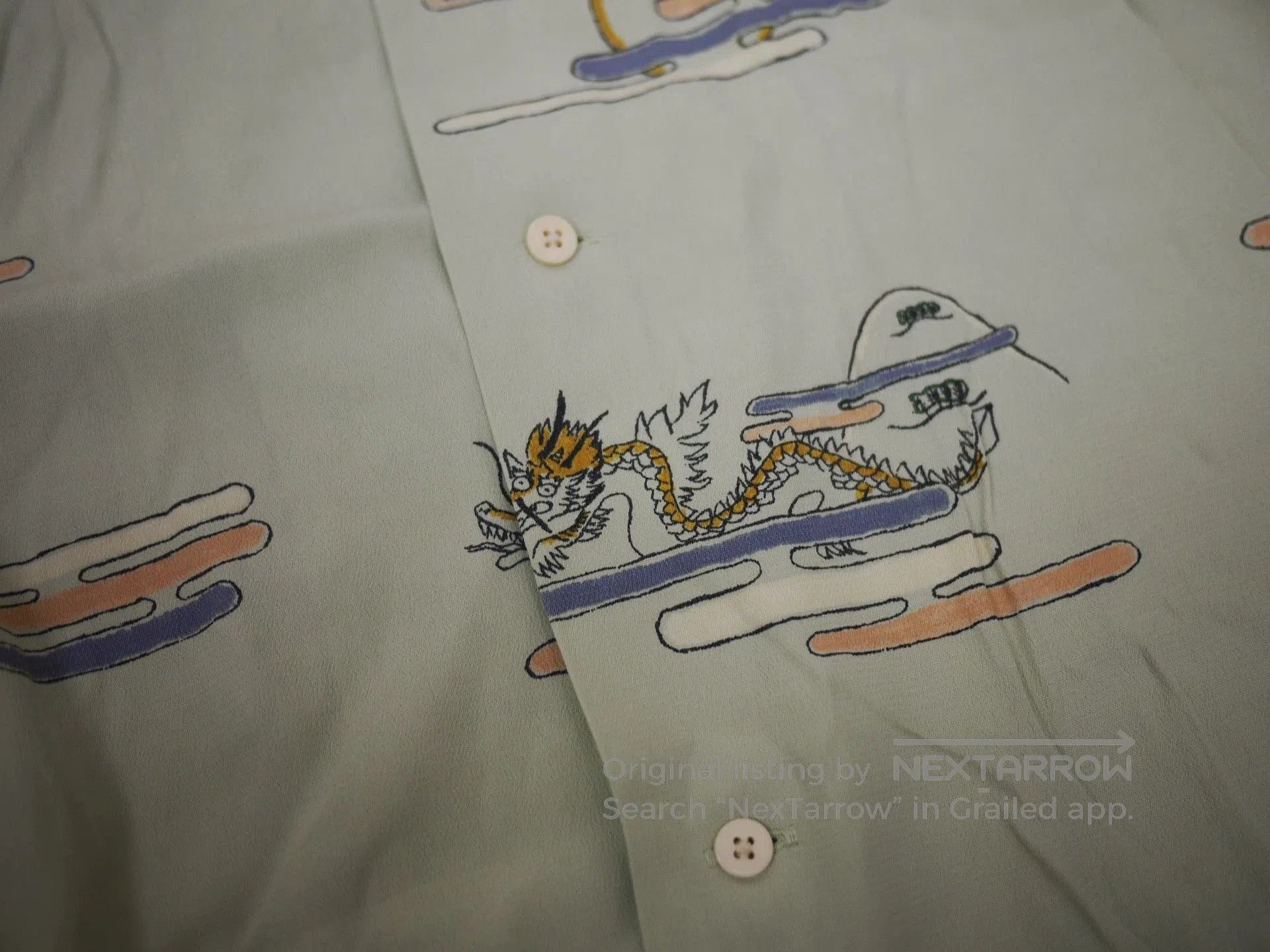 Visvim Green Dragon & Mountain Print Short Sleeve Shirt. Size US XL / EU 56 / 4 - 4 Thumbnail