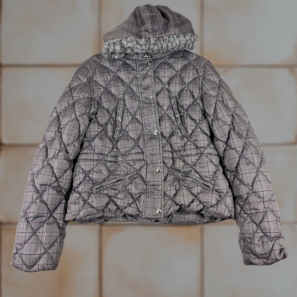 Guess Guess Puffer Jacket Women Large Purple Plaid Down Fill Faux Fur Hood Y2K Size L / US 10 / IT 46 - 1 Thumbnail