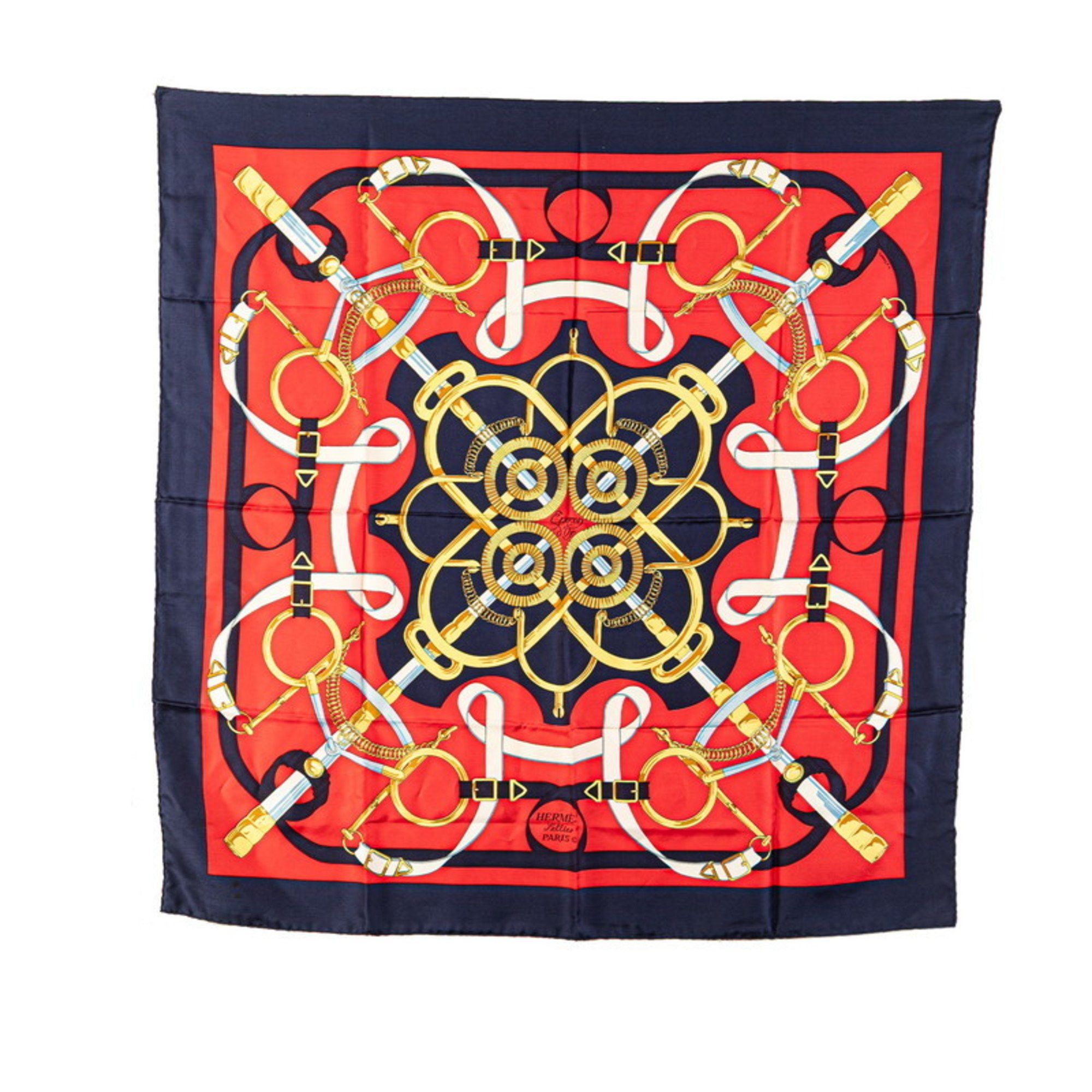 Hermes Hermes Hermès Carré 90 Eperon d'or Golden Spur Scarf, Navy and Multicolor Silk, Women's Size ONE SIZE - 1 Thumbnail