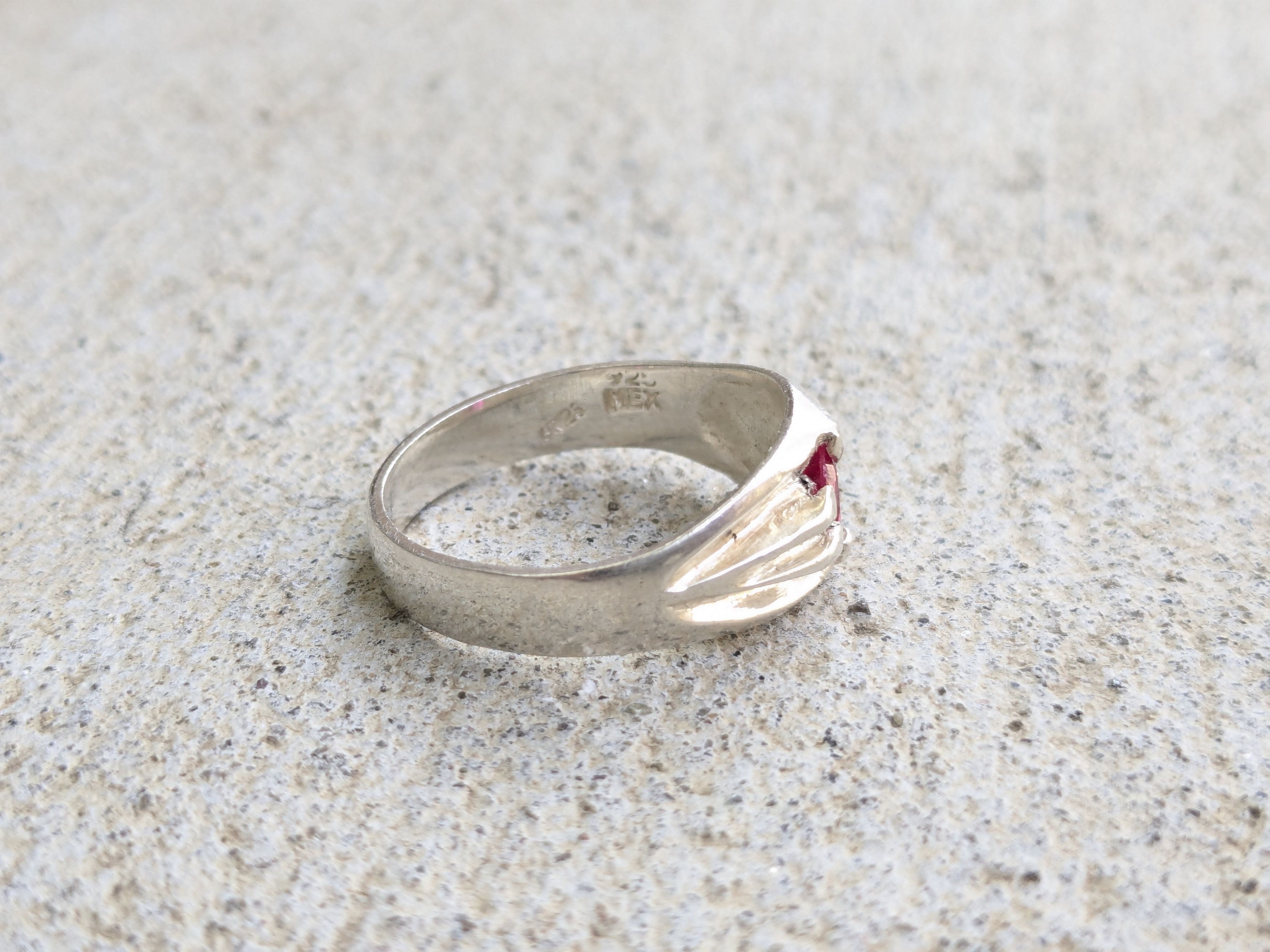 Jewelry Sterling Silver Ring Red Ruby 10.75 Band Mexico Size ONE SIZE - 3 Thumbnail
