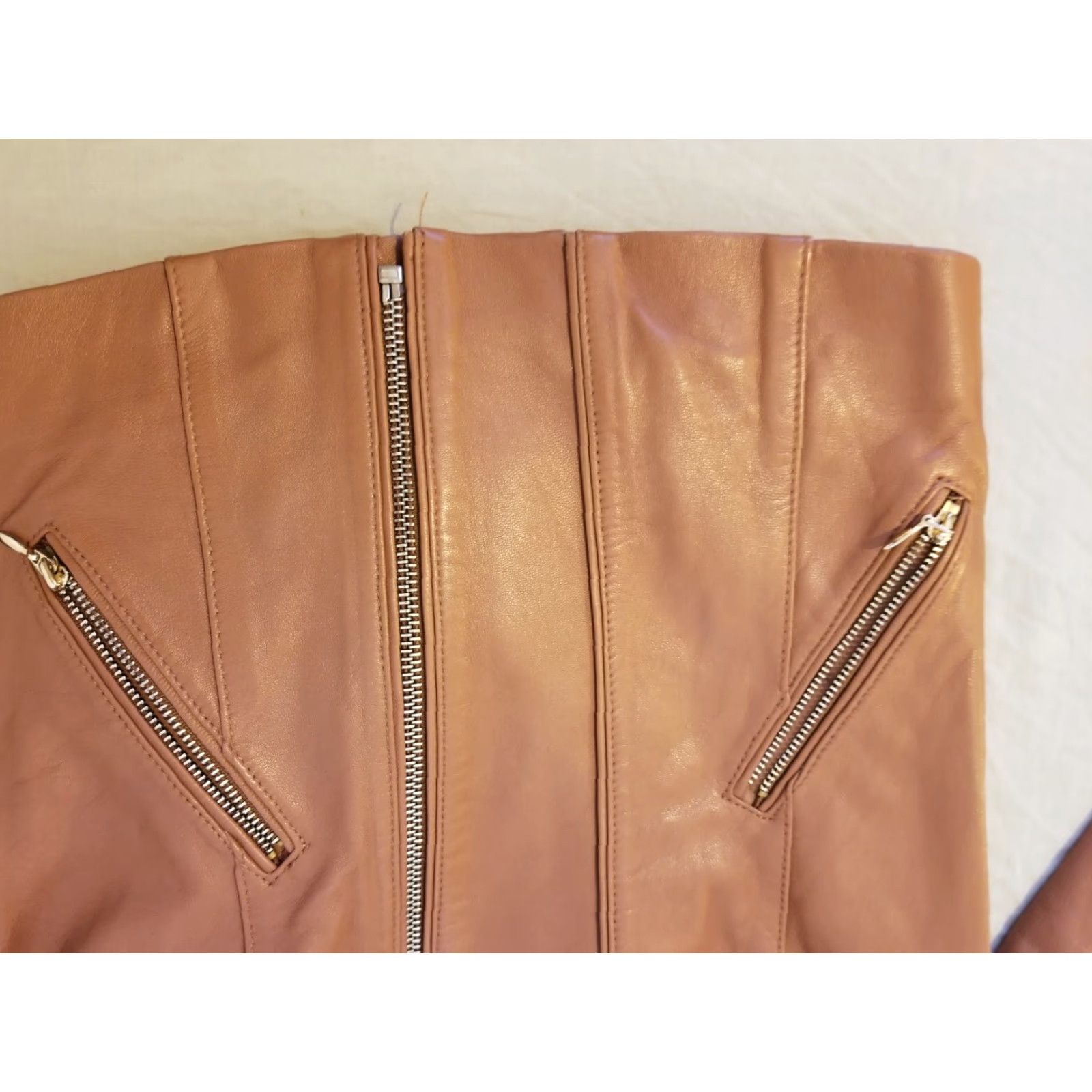 White House Black Market Womens White House Black Market Leather Jacket S Small Brown Shirt? Size S / US 4 / IT 40 - 3 Thumbnail