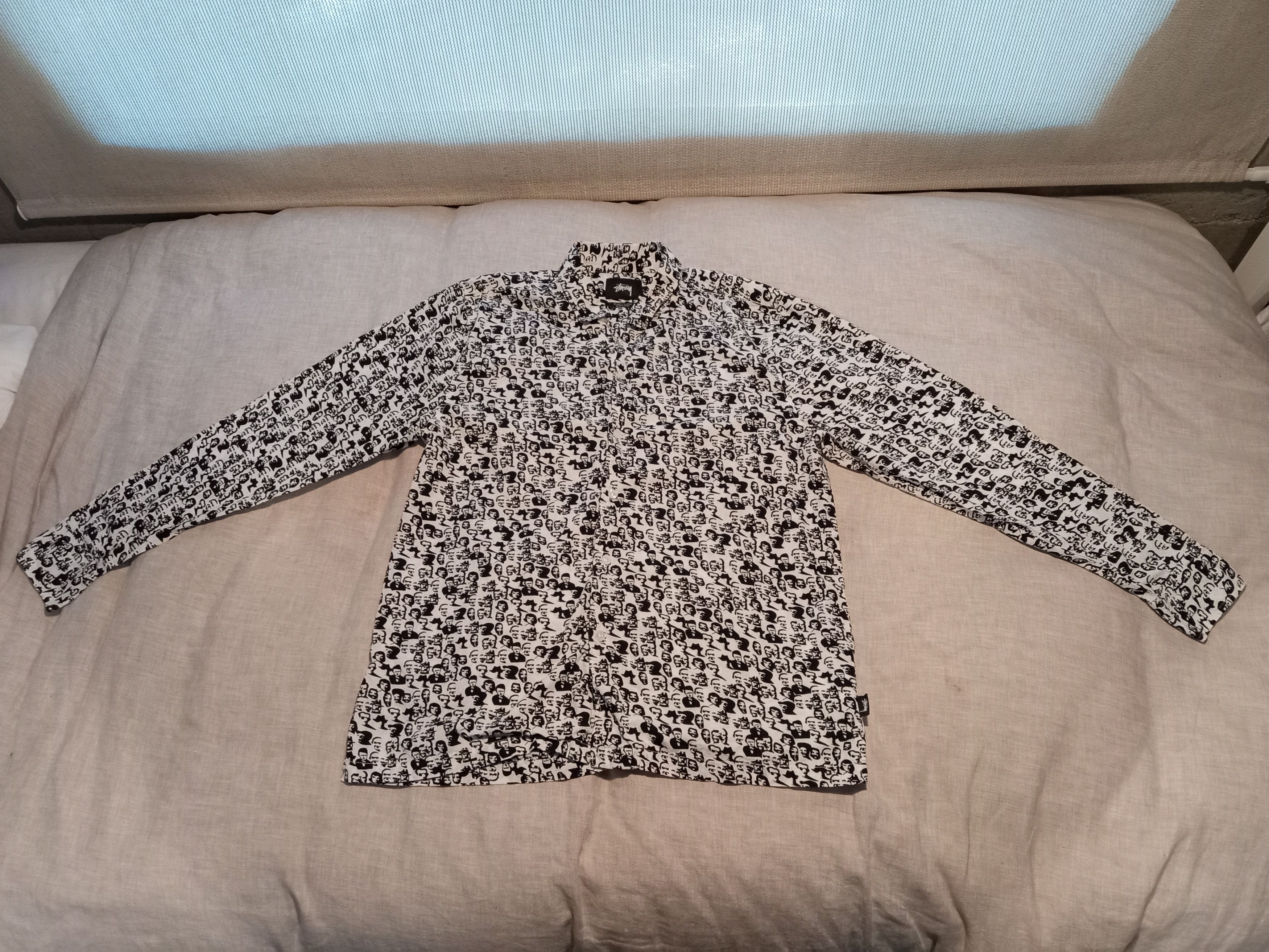 image of Stussy Faces Print Long Sleve Button Up Shirt in White, Men's (Size Medium)
