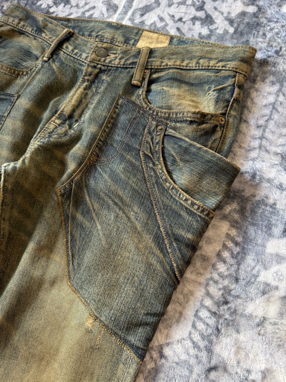 Le Grande Bleu (L.G.B.) Antgauge Japan Asymmetrical Cut & Sew Mud Wash Jeans Size US 32 / EU 48 - 11 Thumbnail