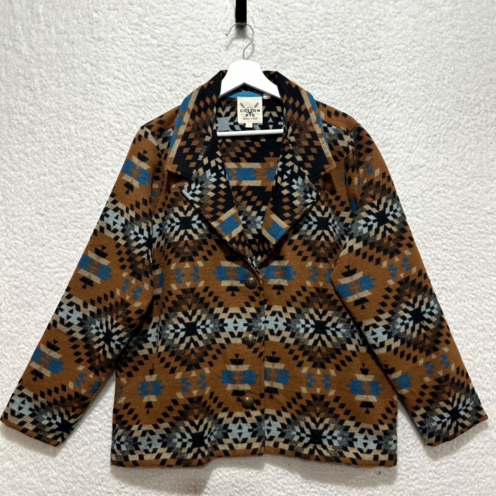 Vintage Cotton & Rye Outfitters Aztec Western Geometric Blazer Jacket Brown Size L Size 42R - 2 Thumbnail