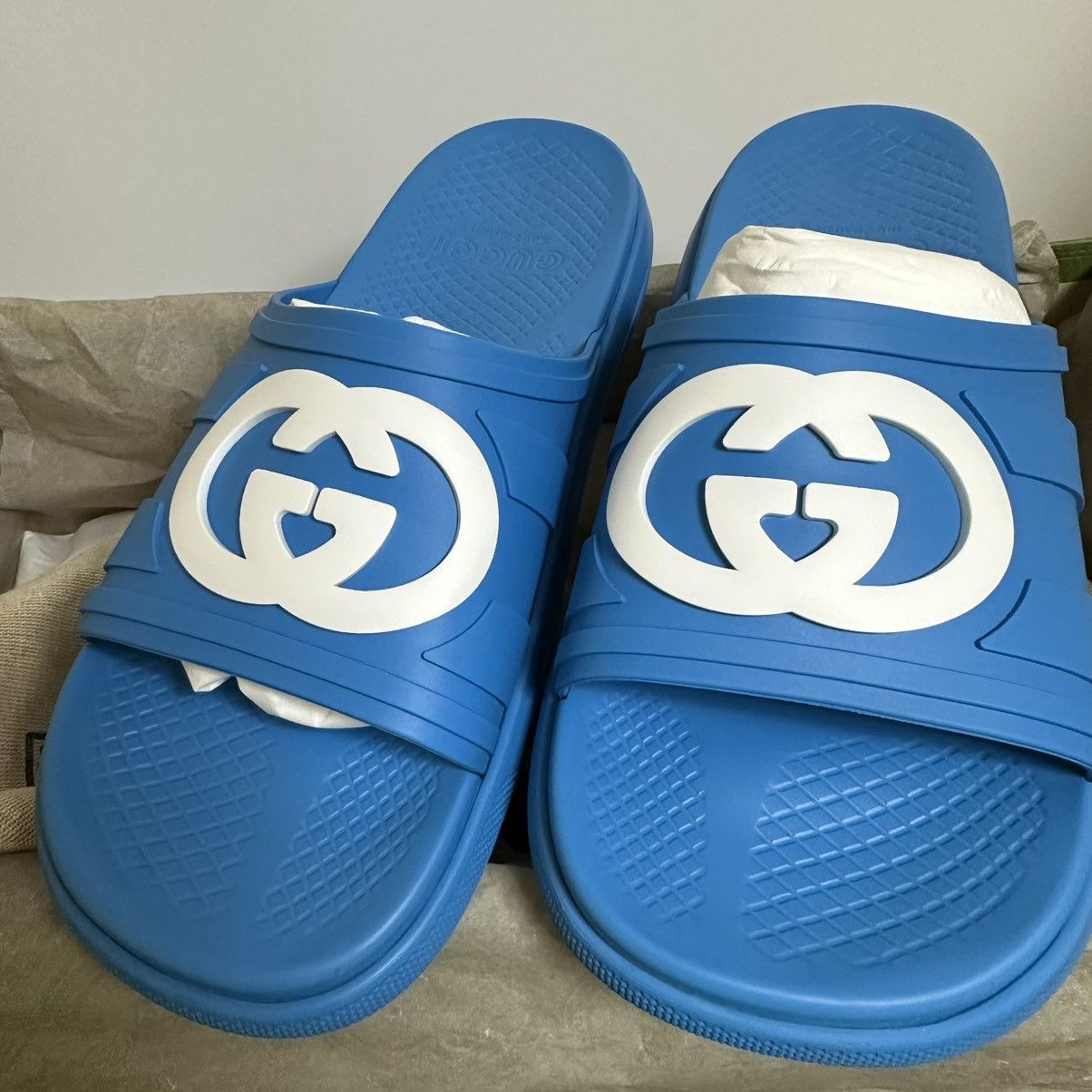 Gucci GUCCI slide sandal GG blue NEW size 9 Size US 9 / EU 42 - 1 Thumbnail