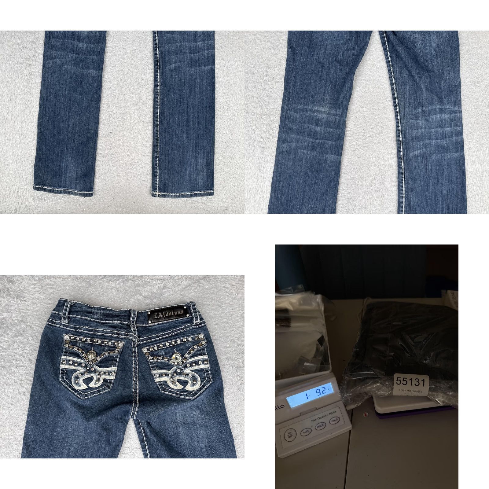 Vintage LA Idol Jeans Bootcut Juniors 9 Blue Medium Wash Low Rise Stretch 31x34 5-Pocket Denim Rhinestone Studded Womens Size 30" / US 8 / IT 44 - 10 Thumbnail