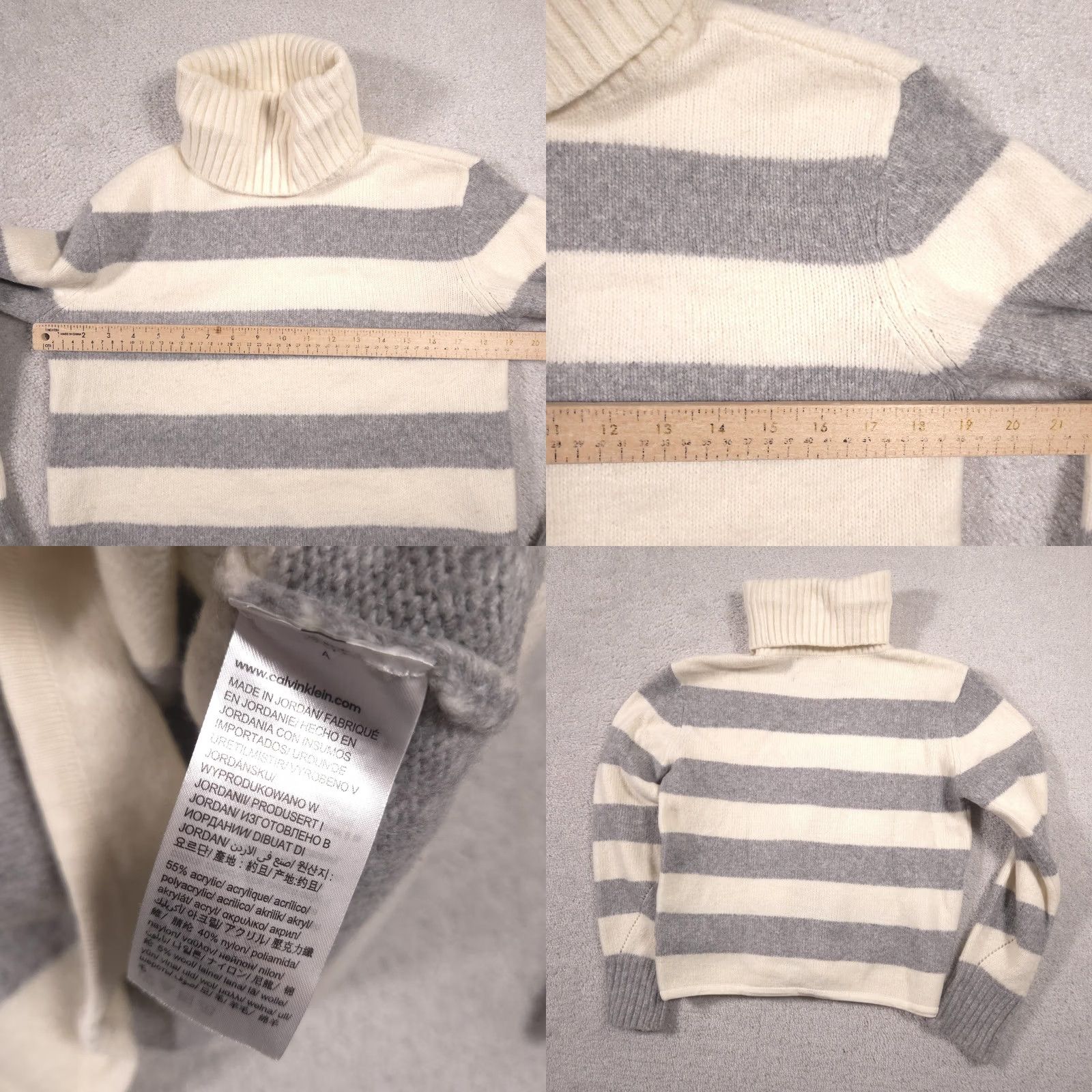Vintage Calvin Klein Jeans Sweater Womens S Gray White Stripe Turtleneck Knit Pullover Casual Winter Knit"% Size S / US 4 / IT 40 - 8 Thumbnail
