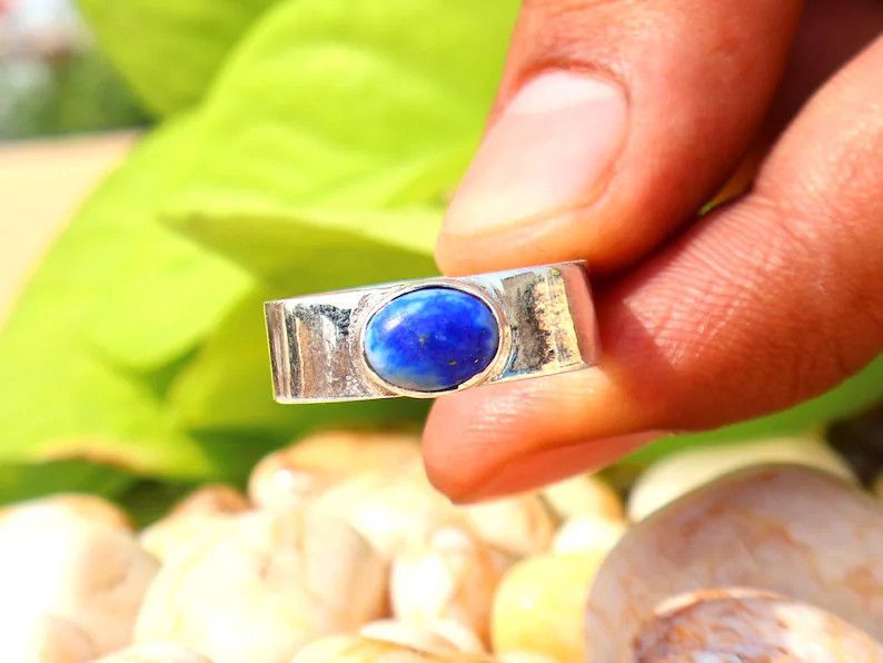 Handmade Lapis Lazuli Band Ring, Handmade Sterling Silver Ring, Gifts Size ONE SIZE - 1 Thumbnail