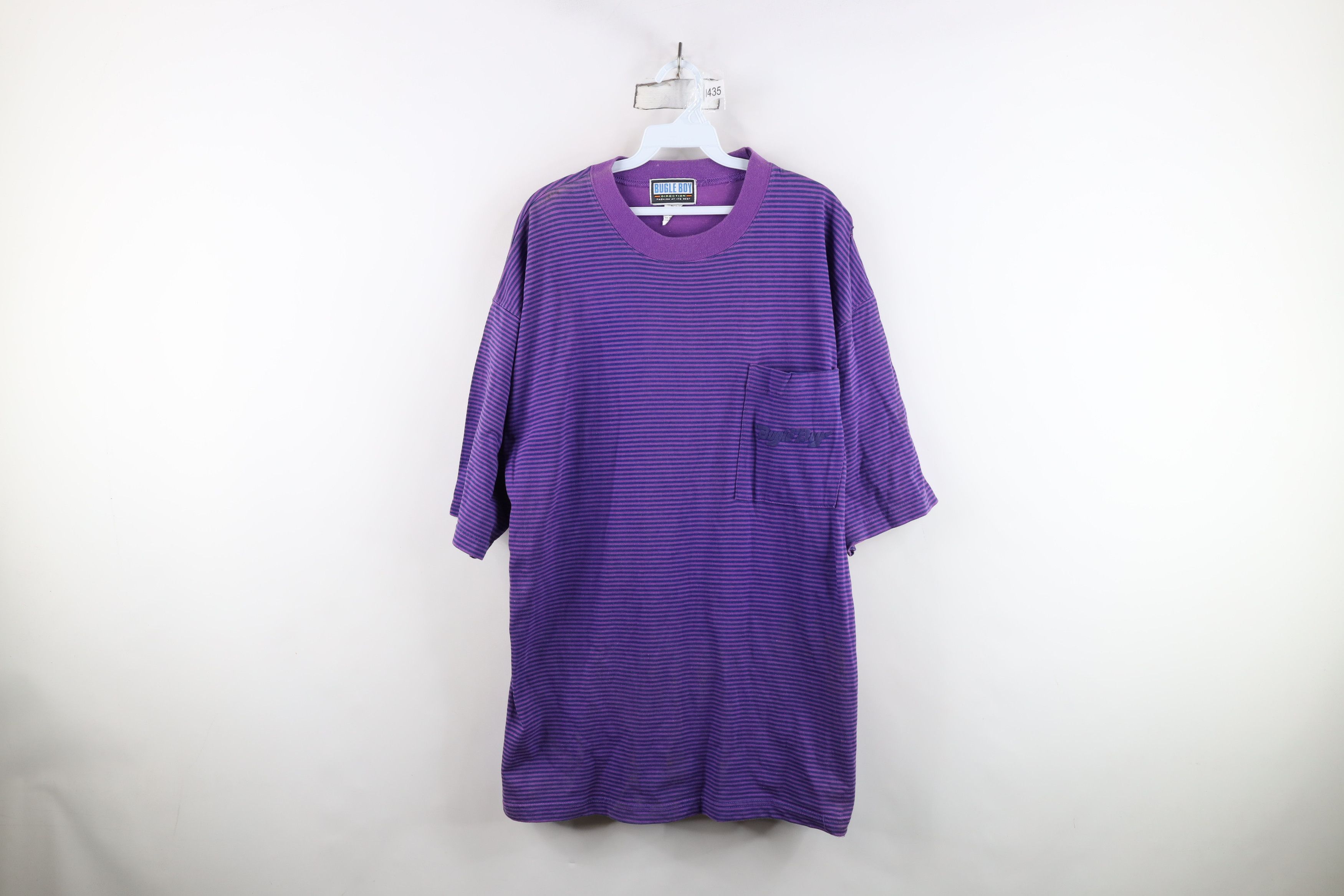 Vintage Vintage 90s Bugle Boy Striped Puff Paint Baggy T-Shirt Size US XL / EU 56 / 4 - 1 Thumbnail