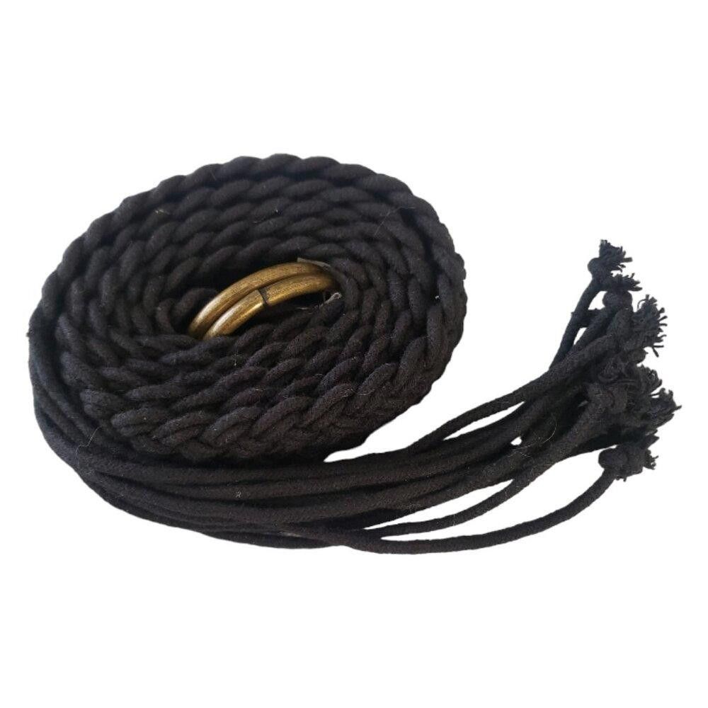 Designer Vintage Black Weaved Rope Belt with Tassels Size ONE SIZE - 1 Thumbnail
