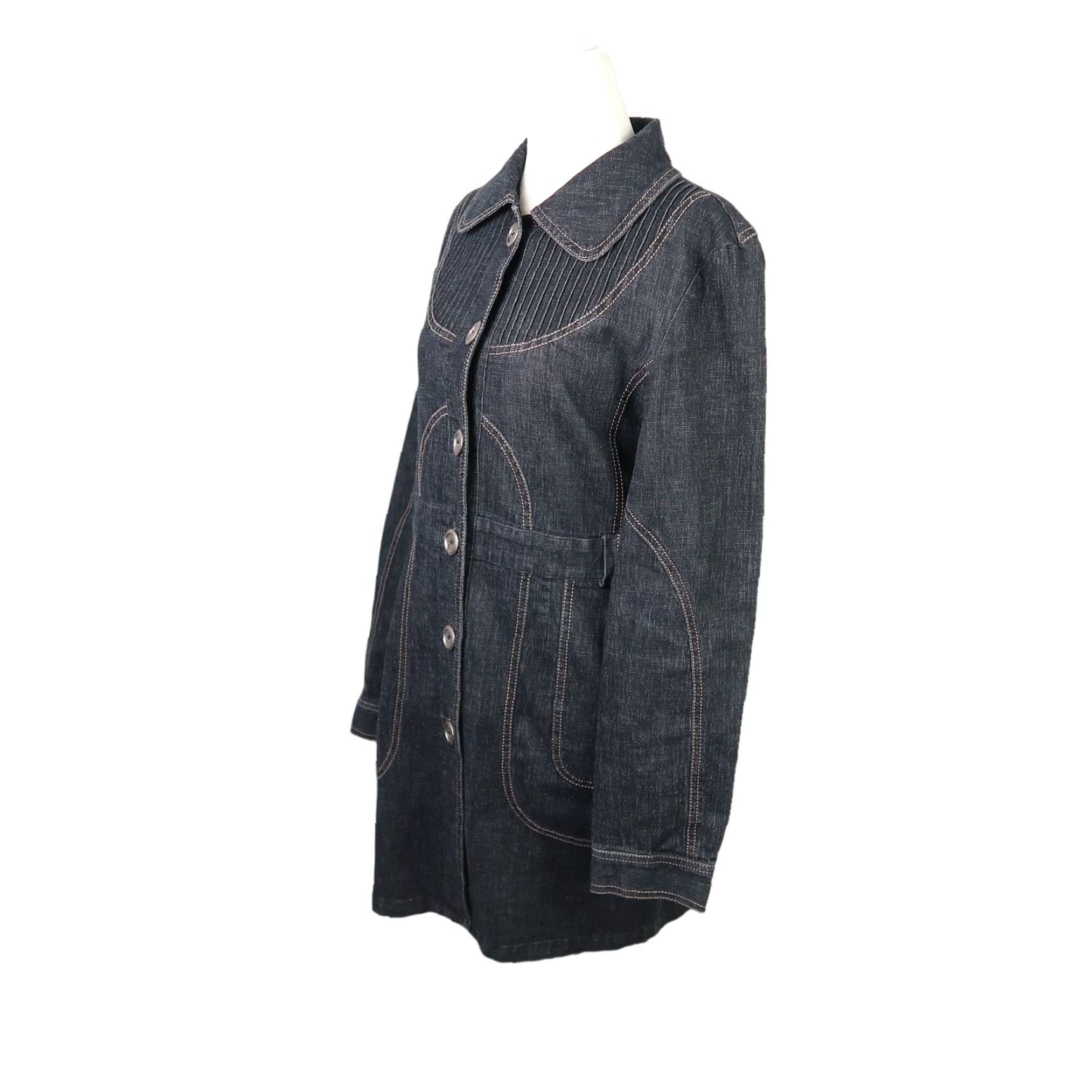 Denime VINTAGE 90s Freda denim jacket dark wash navy blue mid length Cotton jacket Regular Size 2 1990s Size XS / US 0-2 / IT 36-38 - 4 Thumbnail