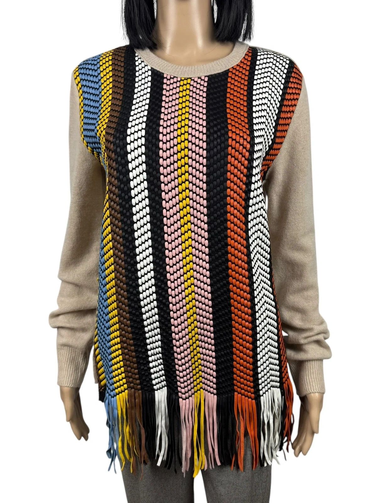 Tory Burch Tory Burch Sweater Wool Cashmere Leather Front Woven size M Size M / US 6-8 / IT 42-44 - 2 Thumbnail