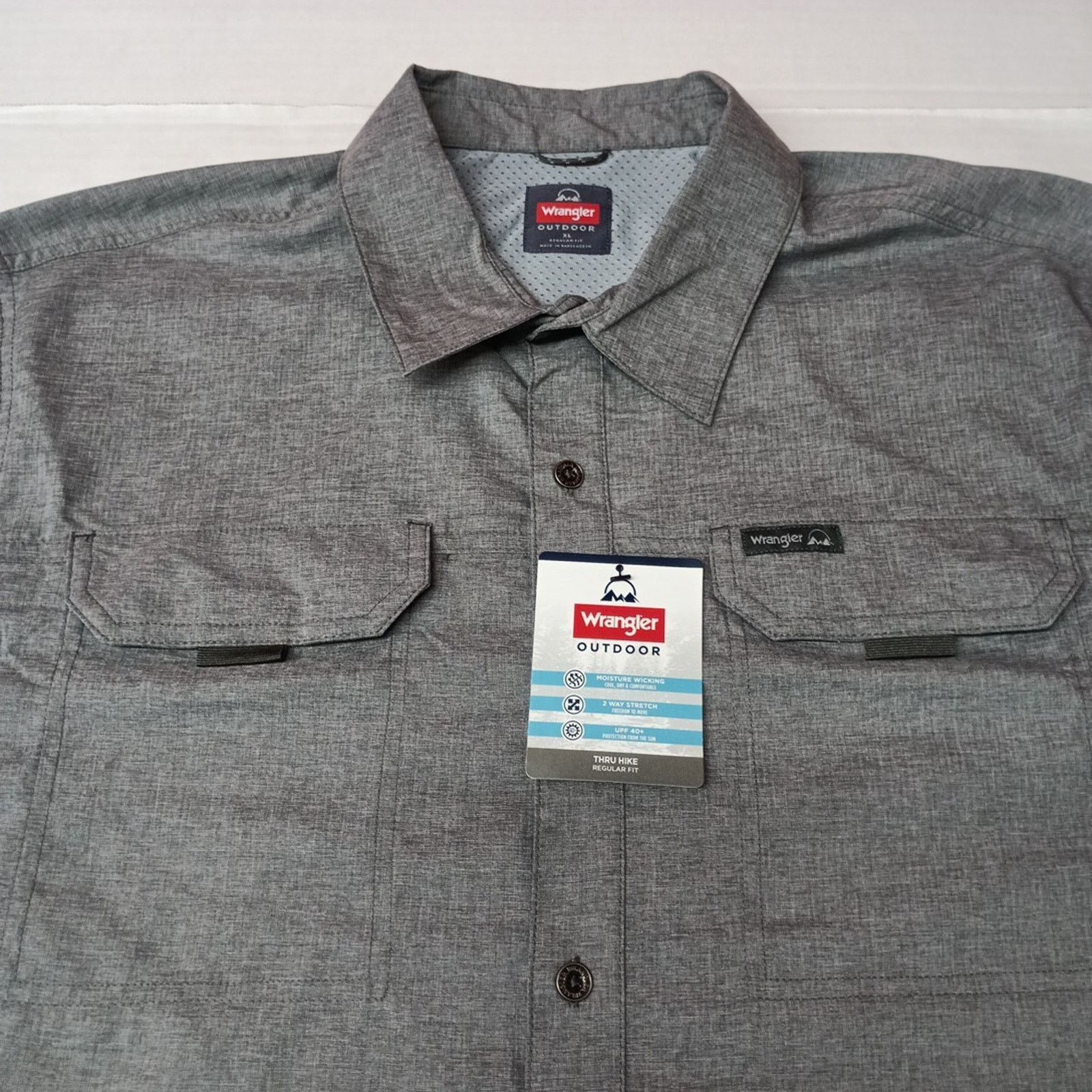 Wrangler Wrangler Men's XL Gray Thru Hike Shirt Vented Roll Tab UPF Size US XL / EU 56 / 4 - 3 Thumbnail
