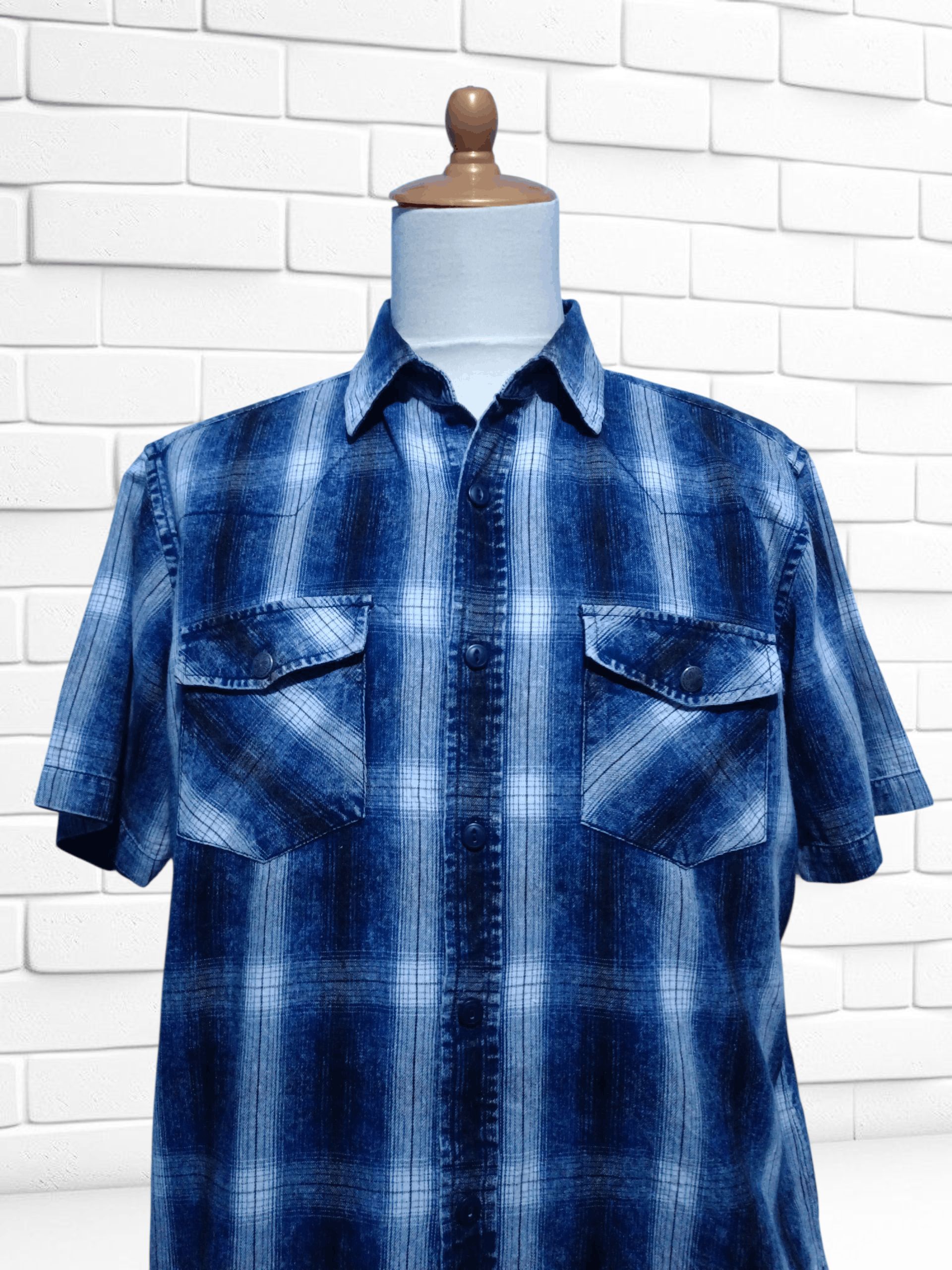 Japanese Brand Vintage Spinash Indigo Wash Check Western Style Size US L / EU 52-54 / 3 - 3 Thumbnail