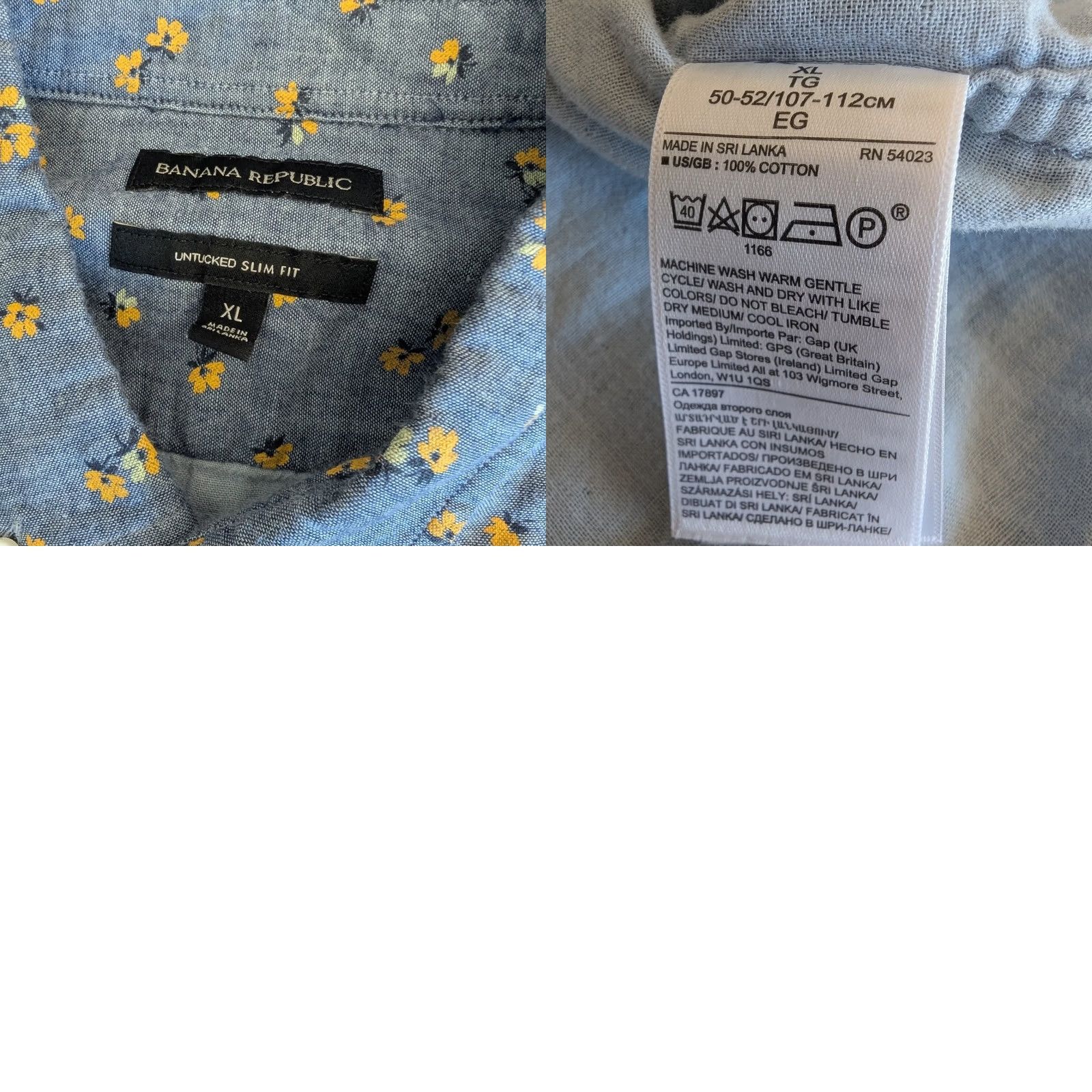 Banana Republic Banana Republic Shirt Mens XL Untucked Slim Fit Button Down Floral Blue Yellow Chambray Button-Up Pocket Casual Workwear Women? Size US XL / EU 56 / 4 - 8 Thumbnail