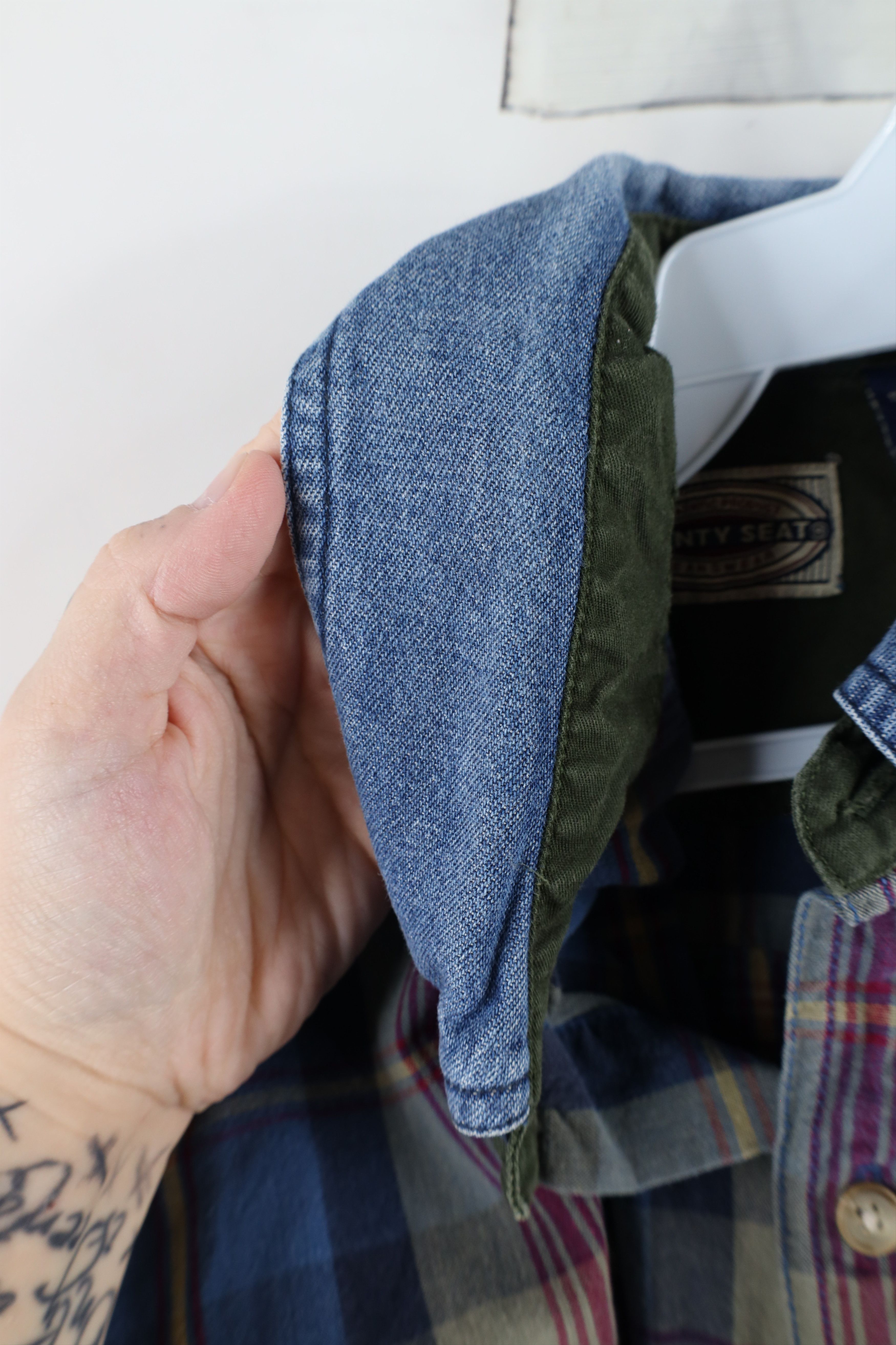 Vintage Vintage 90s Streetwear Denim Collar Button Down Shirt Plaid Size US L / EU 52-54 / 3 - 6 Thumbnail