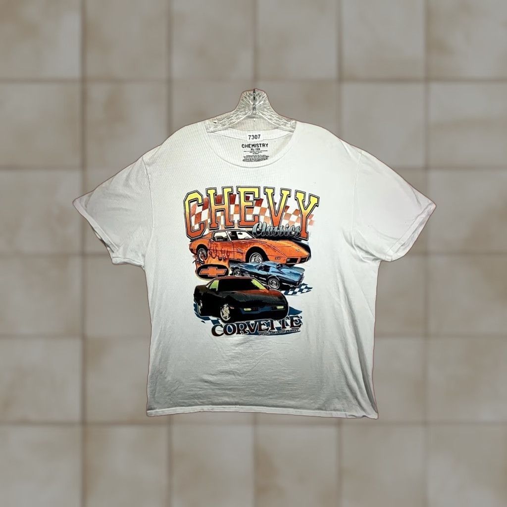 Etro VINTAGE Chevy Corvette T Shirt Men Adult XL White Graphic Print Cars 80s Retro Size US XL / EU 56 / 4 - 1 Thumbnail