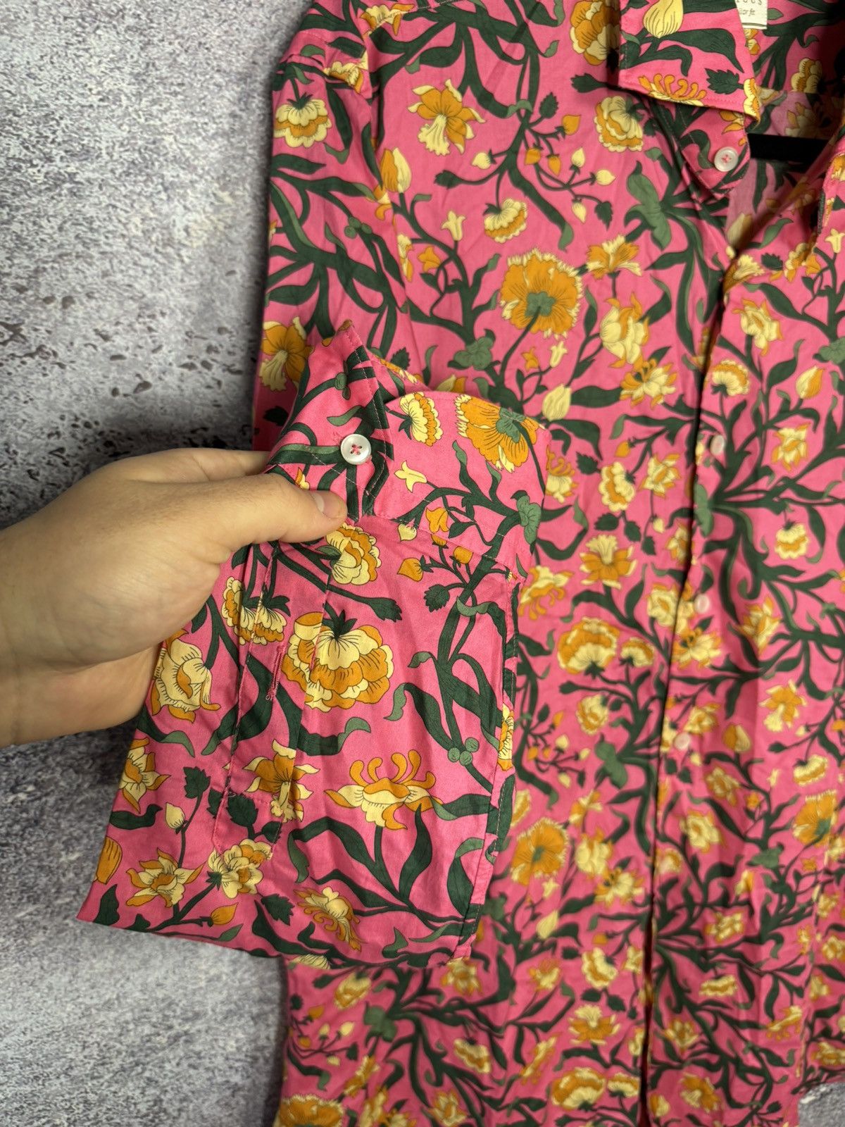Designer × Vintage Xacus Size 17/43 Evolution Fit Pink Shirt Floral Print Size US L / EU 52-54 / 3 - 7 Thumbnail