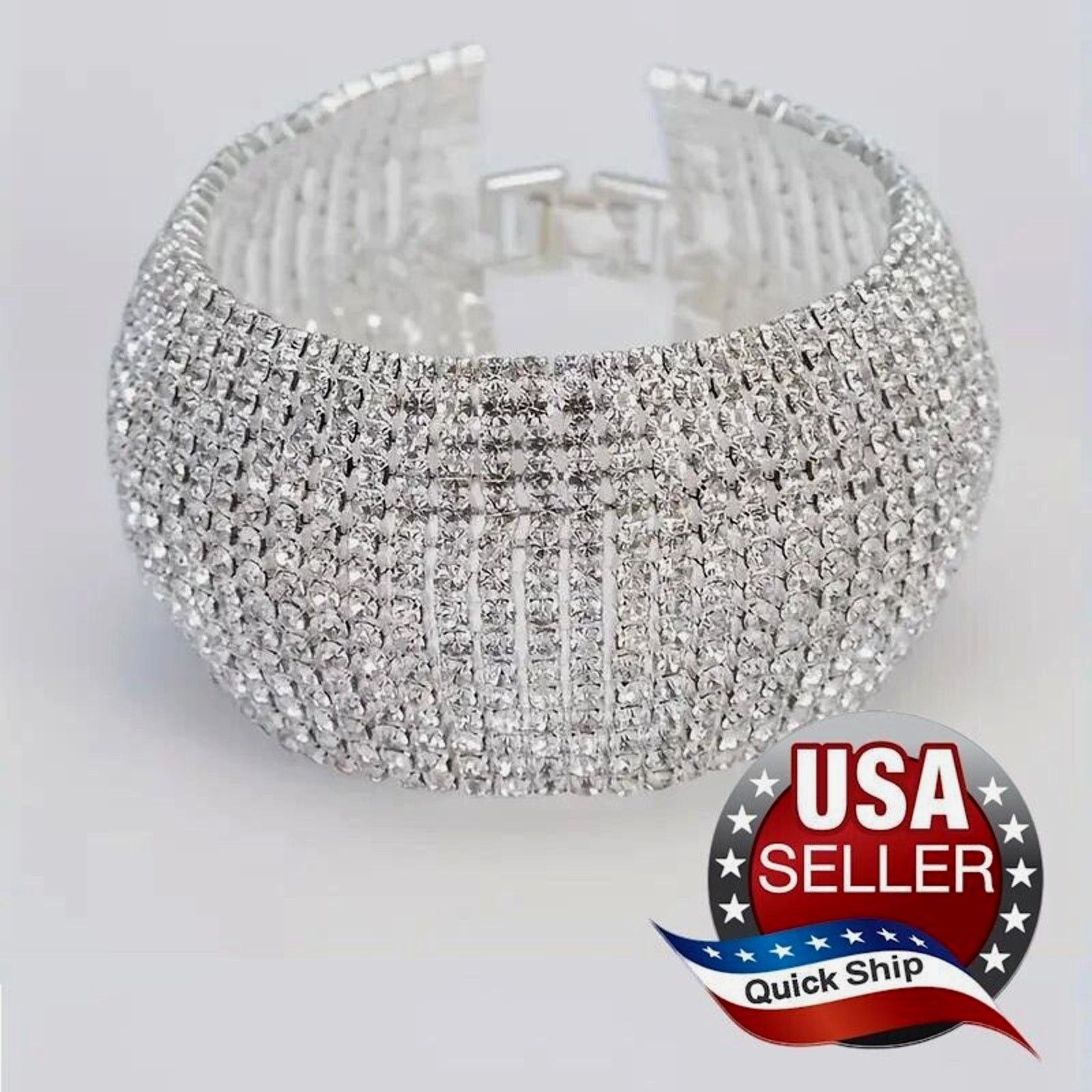 Other Stunning Rhinestone Bracelet Silvertone • 15 Row • Prong Set Size ONE SIZE - 1 Thumbnail