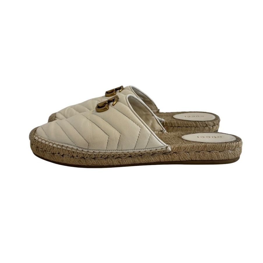 Gucci Gucci GG Marmont Matelassé White Leather Espadrille Mules 39 Size US 9 / IT 39 - 4 Thumbnail