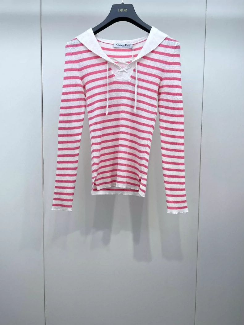 Dior Pink striped navy collar sweater 2504-Nextarrow