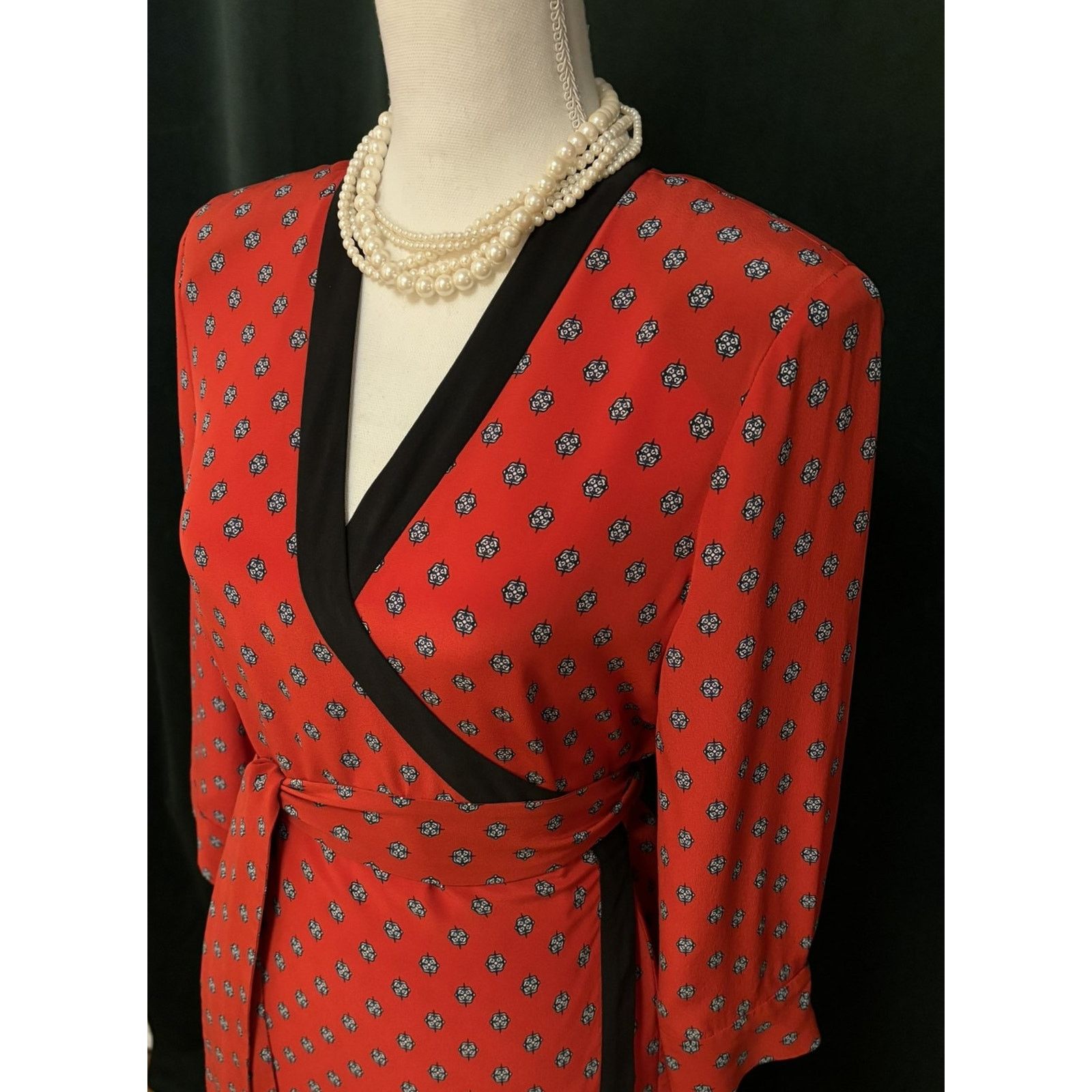 L'AGENCE L'Agence Silk Wrap Dress Red Navy Pattern Small Size S / US 4 / IT 40 - 1 Thumbnail