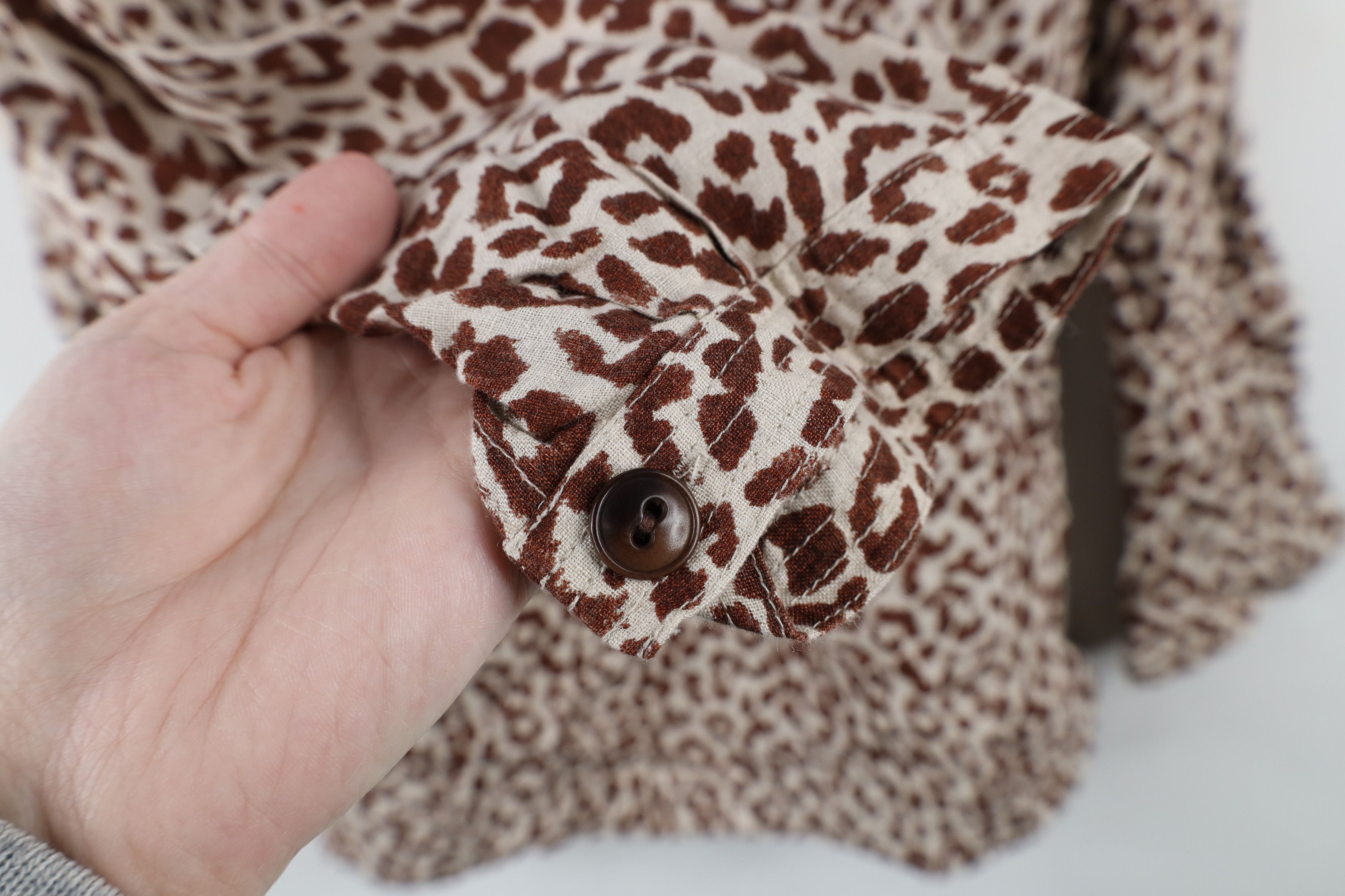 J.Crew × Vintage J Crew Leopard Print Linen Long Sleeve Blouse Shirt Top Size L / US 10 / IT 46 - 8 Thumbnail