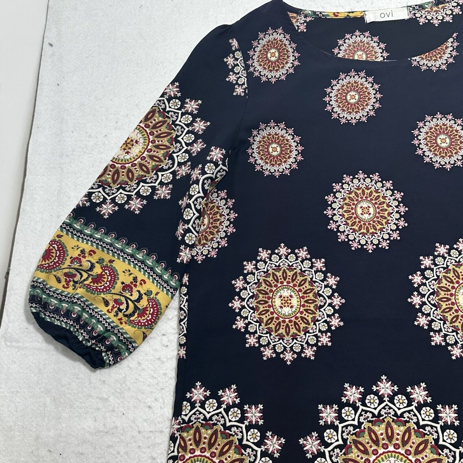 Other OVI Medium Boho Blue Yellow Batik Print Tunic Dress Size M / US 6-8 / IT 42-44 - 5 Thumbnail