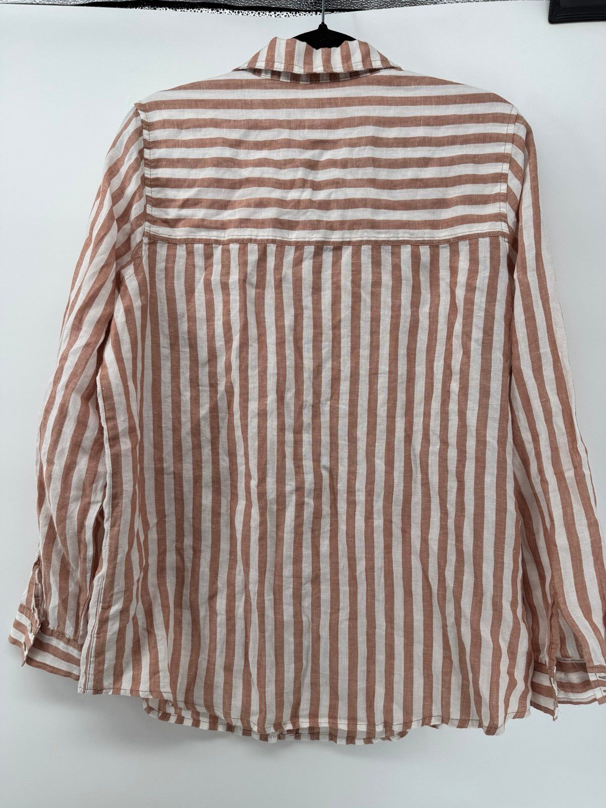 Nicole Miller Nikole Miller Linen Blend Tan and White Stripped Button-Dow Size L / US 10 / IT 46 - 6 Thumbnail
