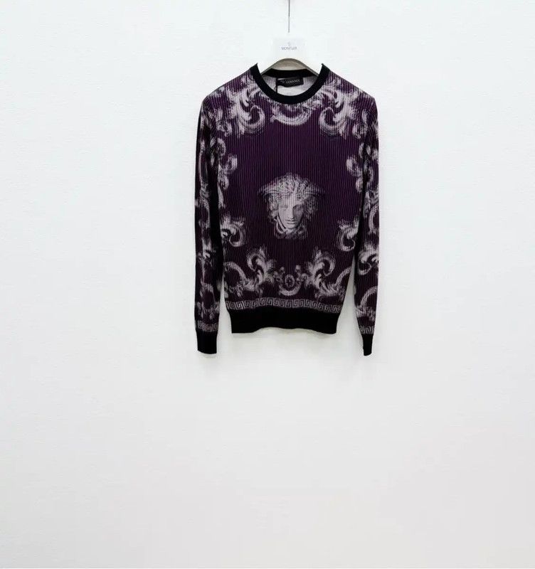 Versace Versace Purple Wool Blend Long Sleeve Sweater 0089 Size US S / EU 44-46 / 1 - 1 Thumbnail