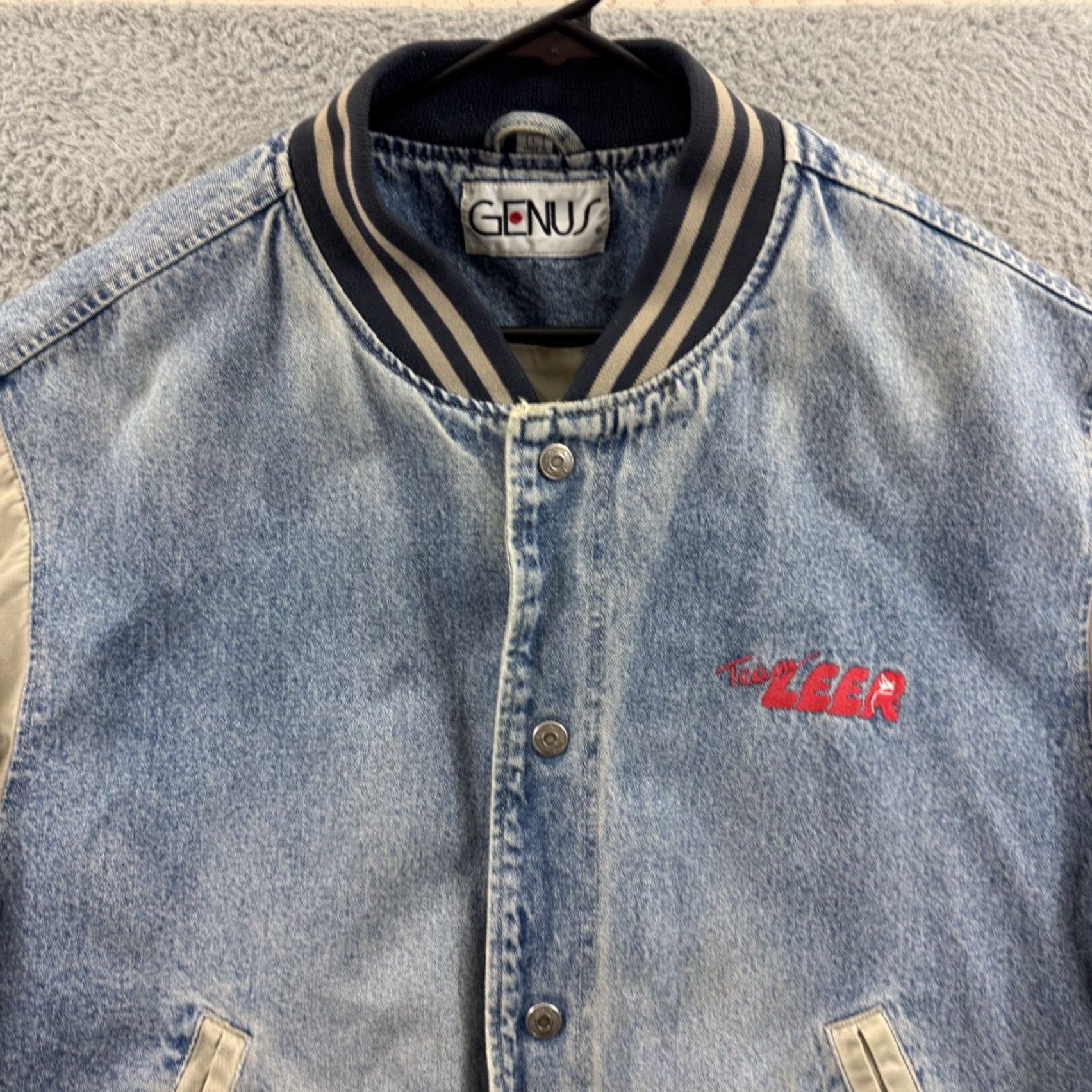 Denime VINTAGE Genus Jacket Mens Large Blue Denim Bomber 90s Snap Outdoor Size US L / EU 52-54 / 3 - 3 Thumbnail